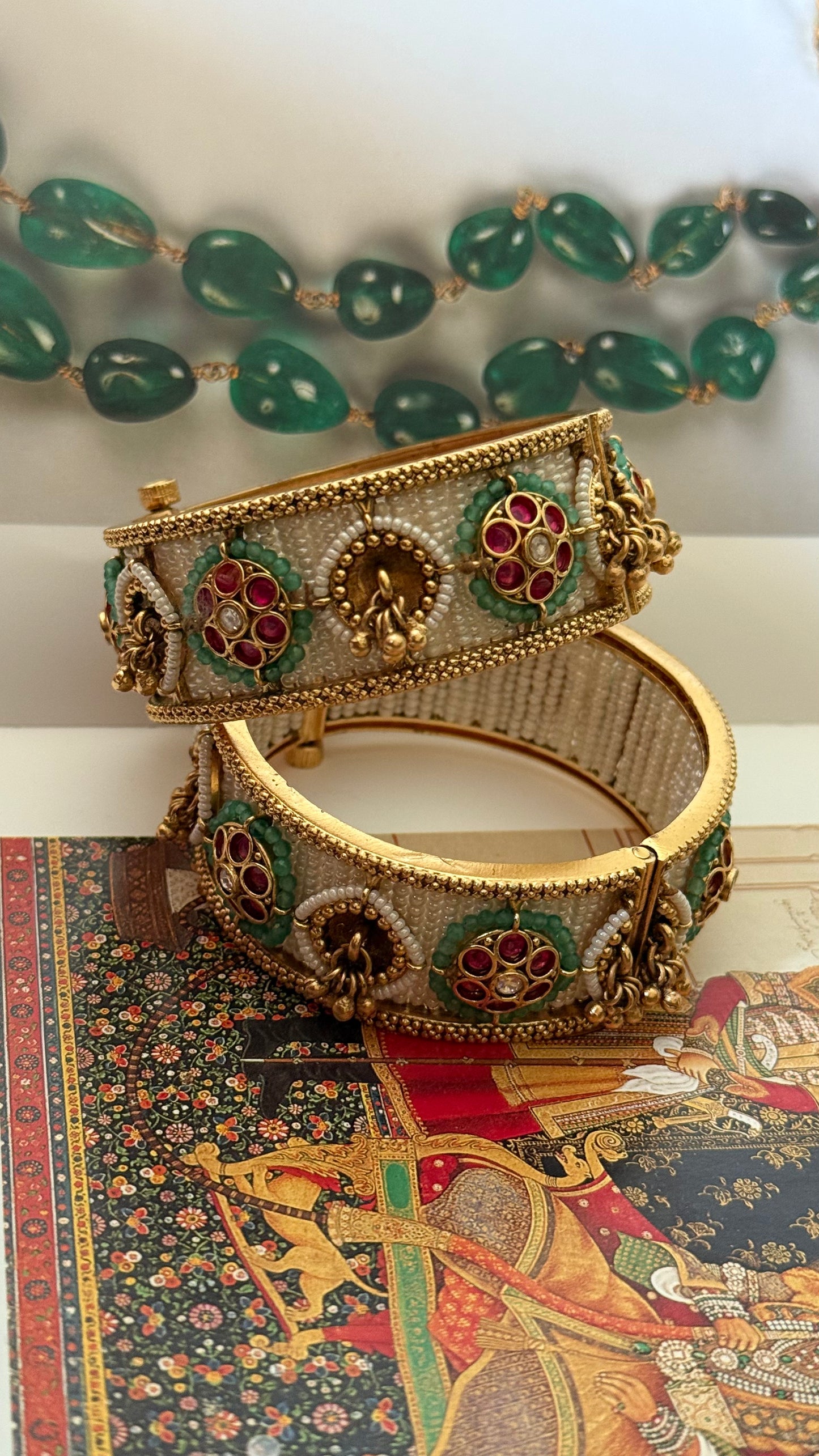 Rani pink floral mint Rajwada openable bangle