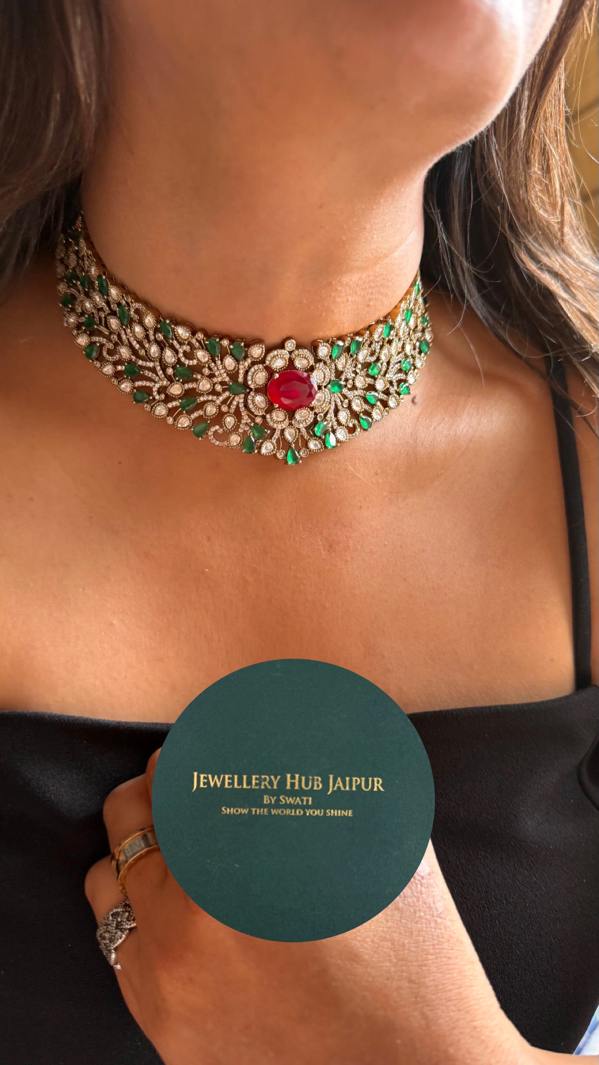 Ruby & emerald doublets designer Necklace