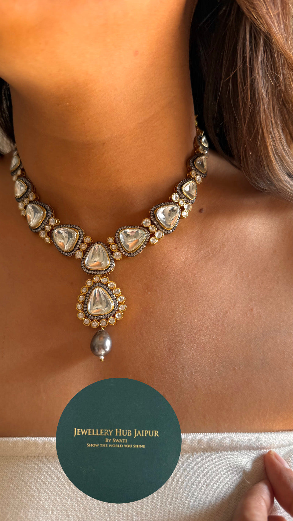 Uncut polki mixed polish champagne necklace