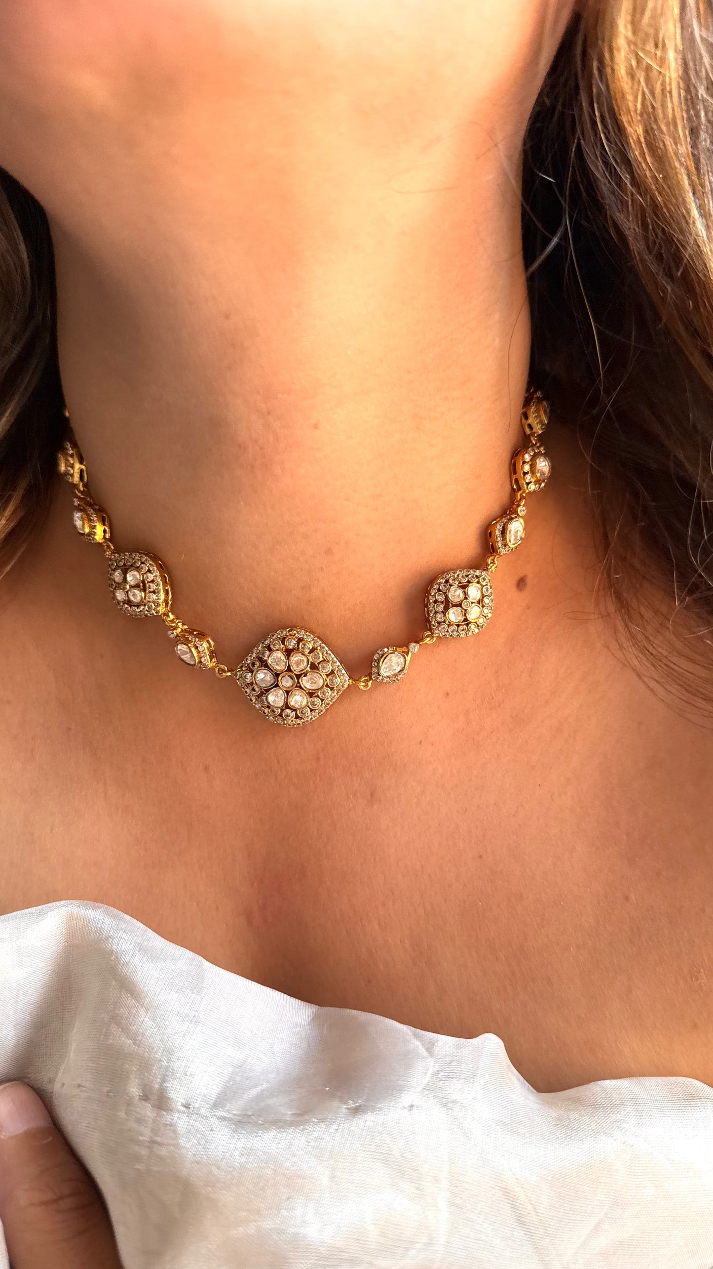 Victorian Lv Polki Designer minimal necklace