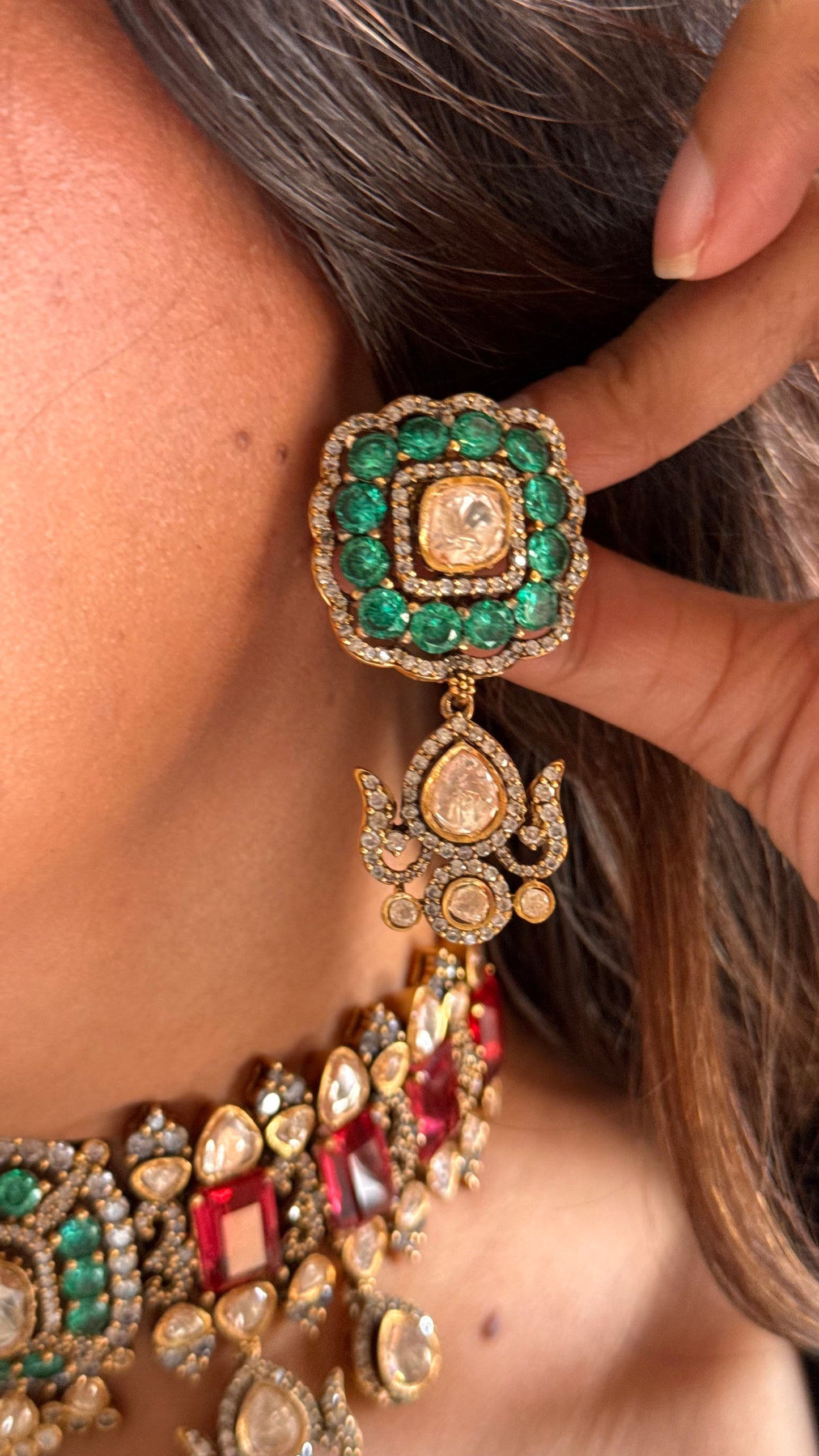 mint & ruby peeli polki moissanite necklace