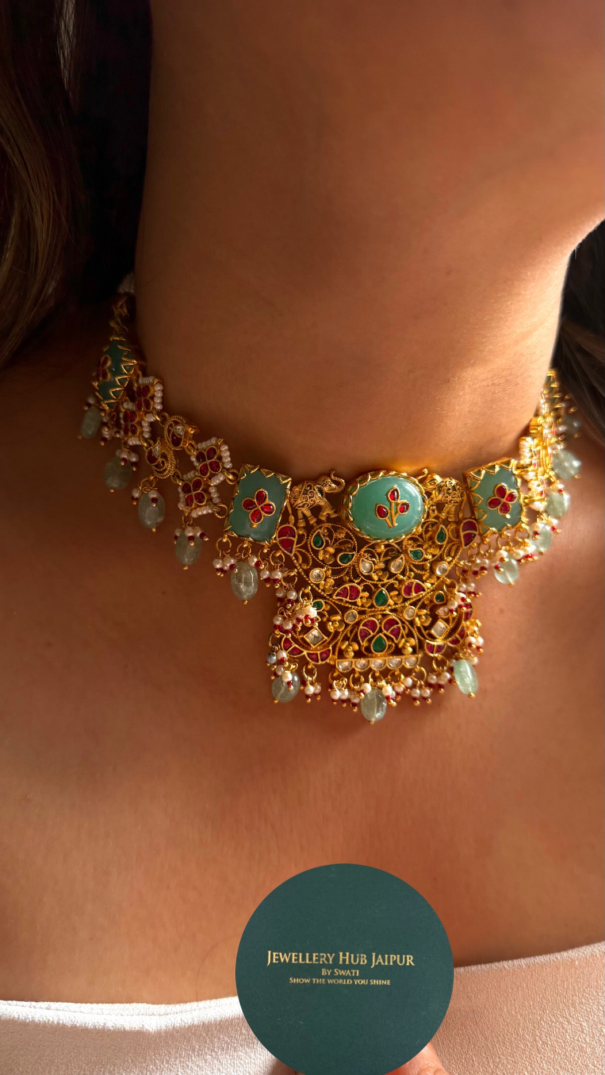 Mint inlay heritage jadau necklace