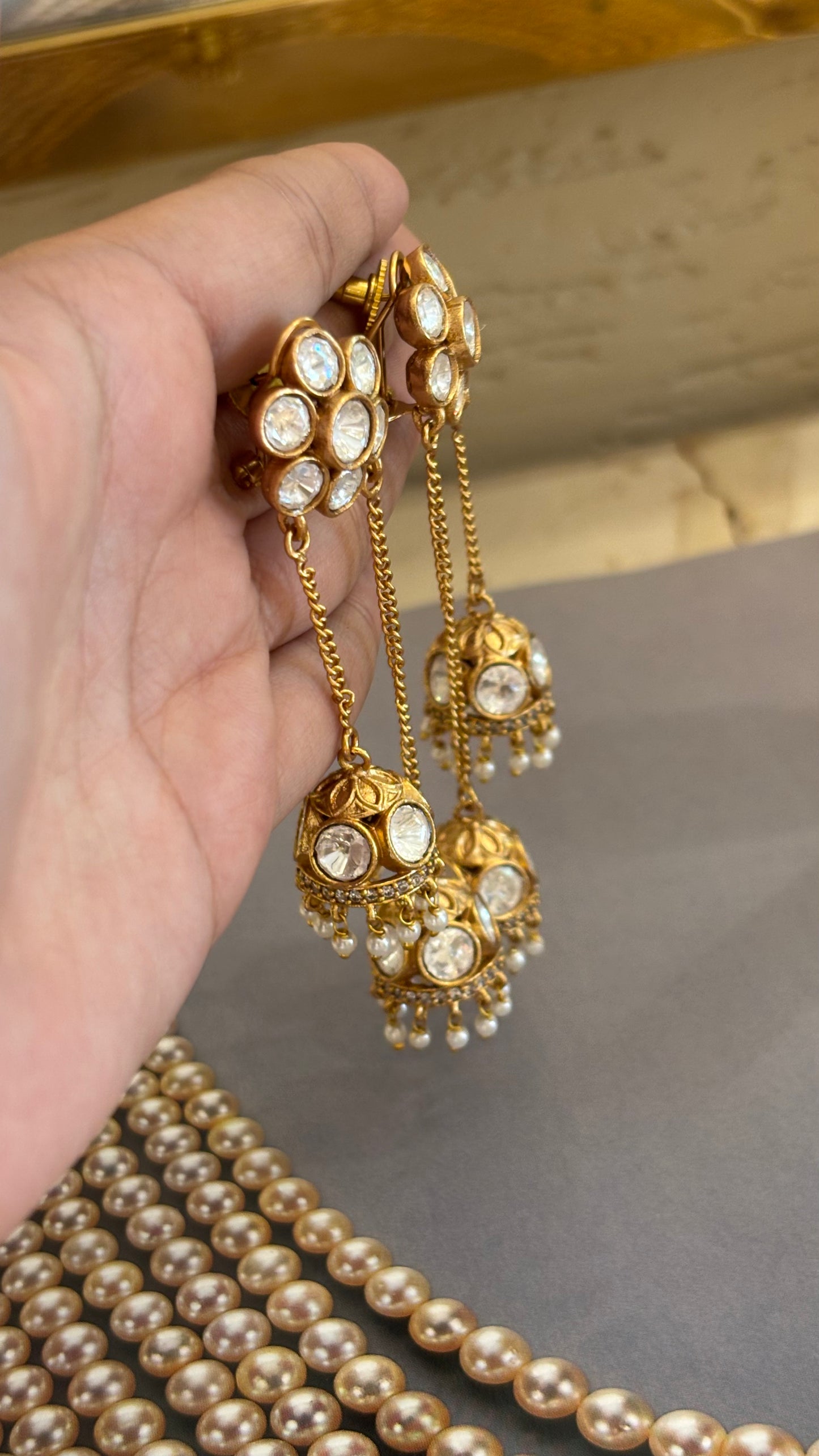 Real moissnite dual jhumki earrings