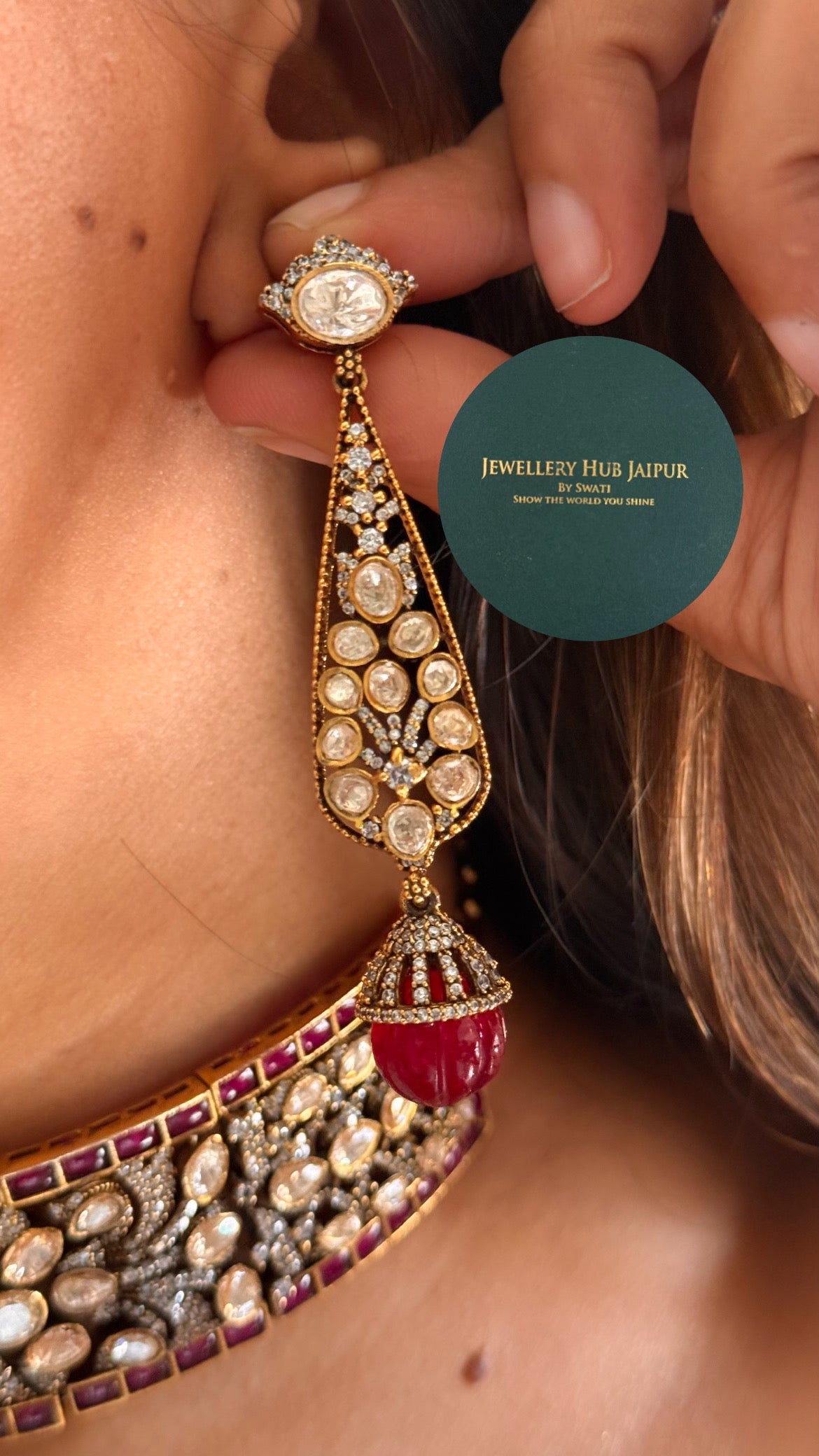 Ruby & moissanite polki designer choker set