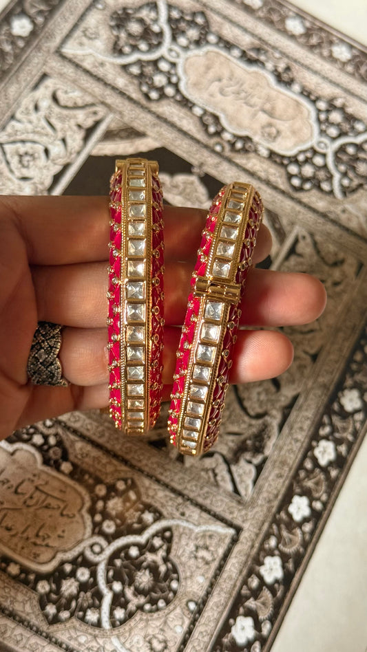 Moissanite & rani pink katdana openable bangle