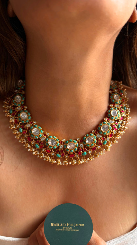 Ruby & firoza designer collar necklace