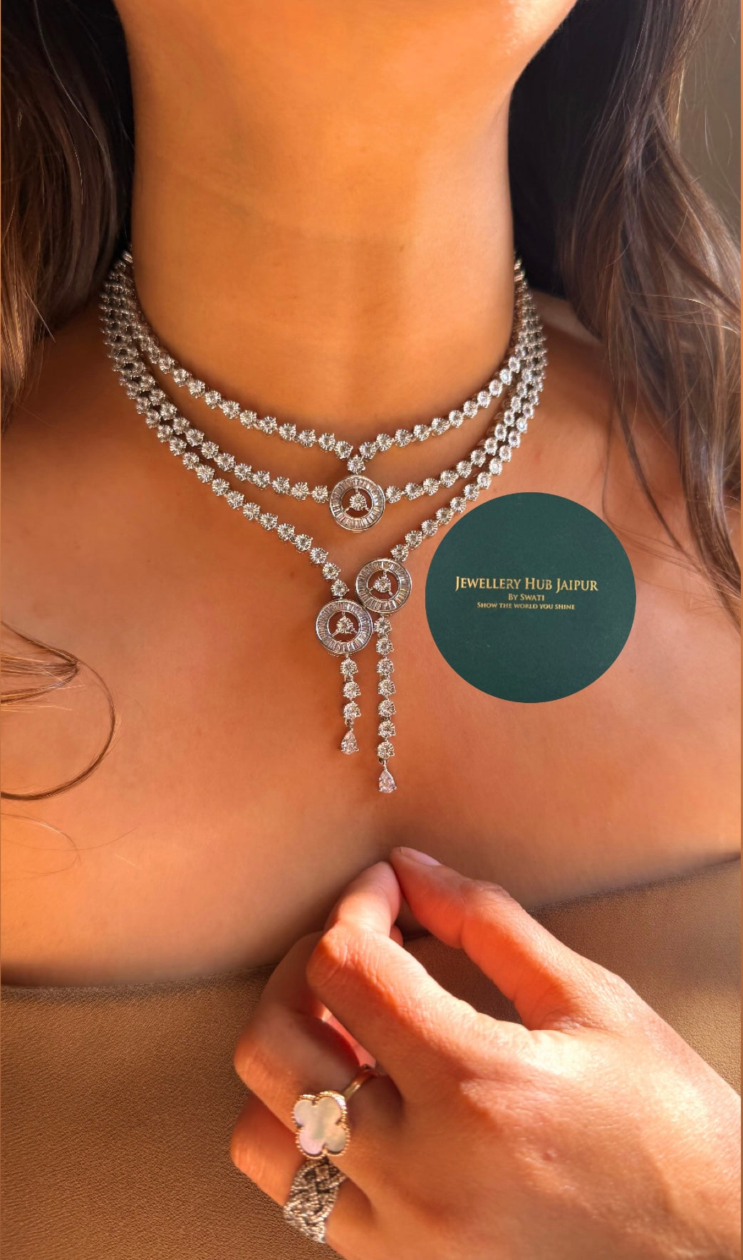 Triple layer diamond necklace
