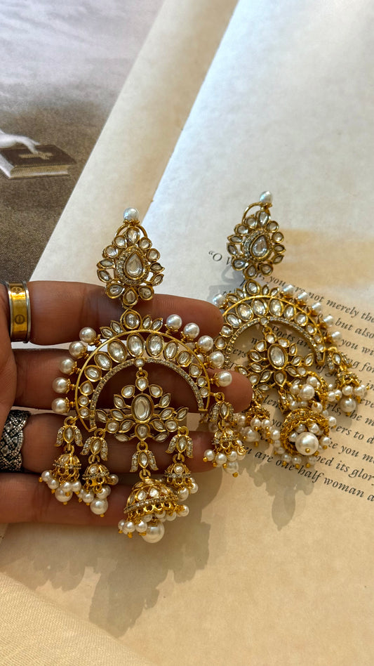 White Polki Designer Jhumki earrings