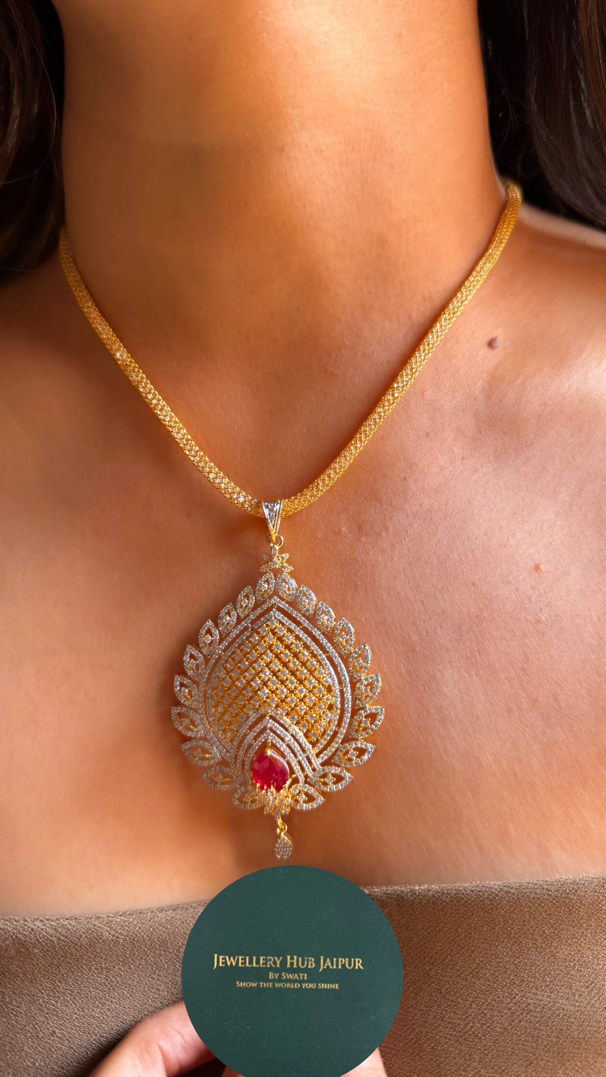 Ruby doublet stone diamond Pendant set