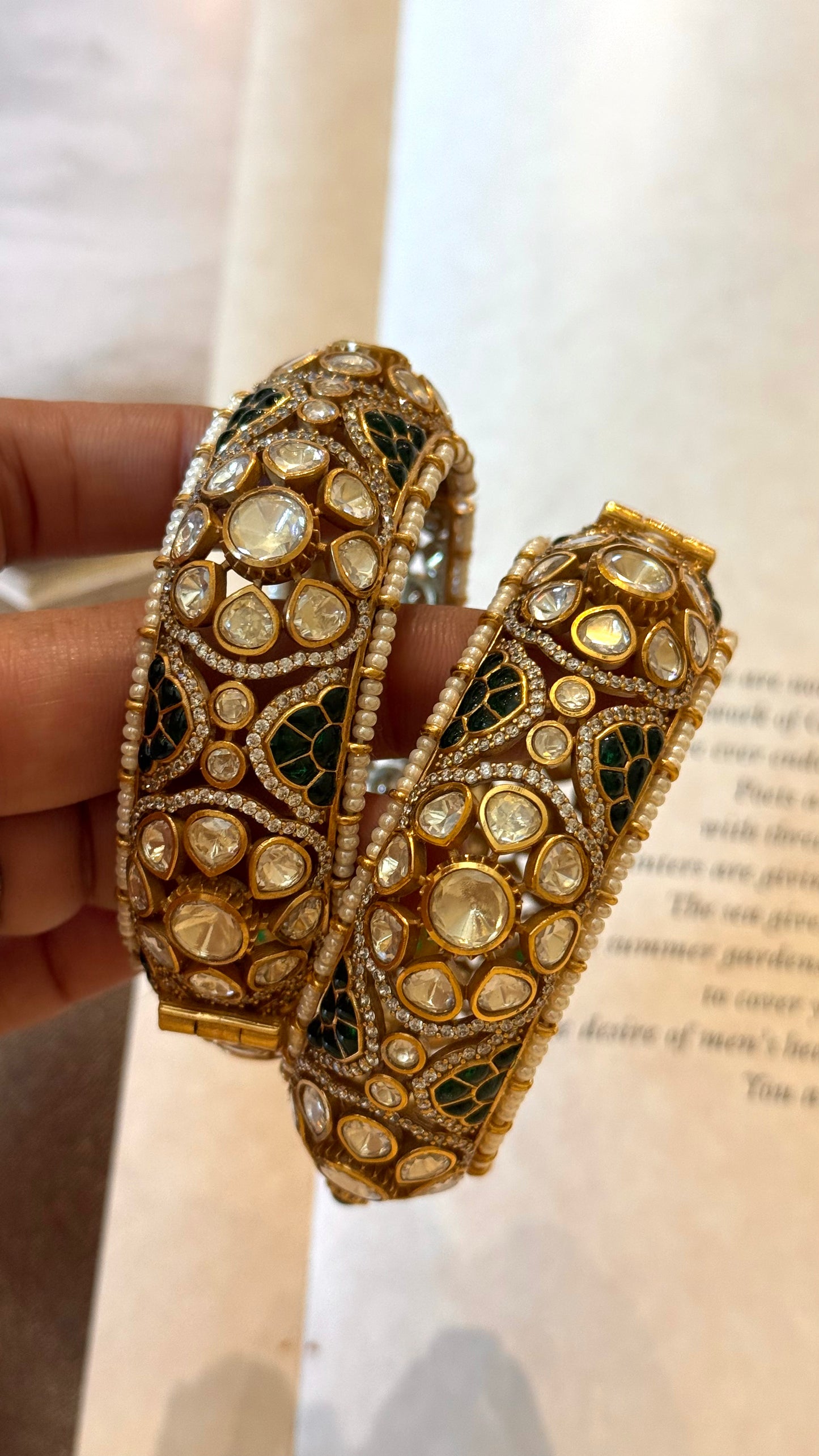 Emerald real Moissanite polki bangles