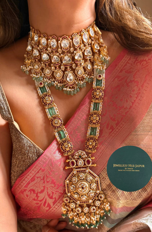 Uncut polki choker with Rani haar bridal combo