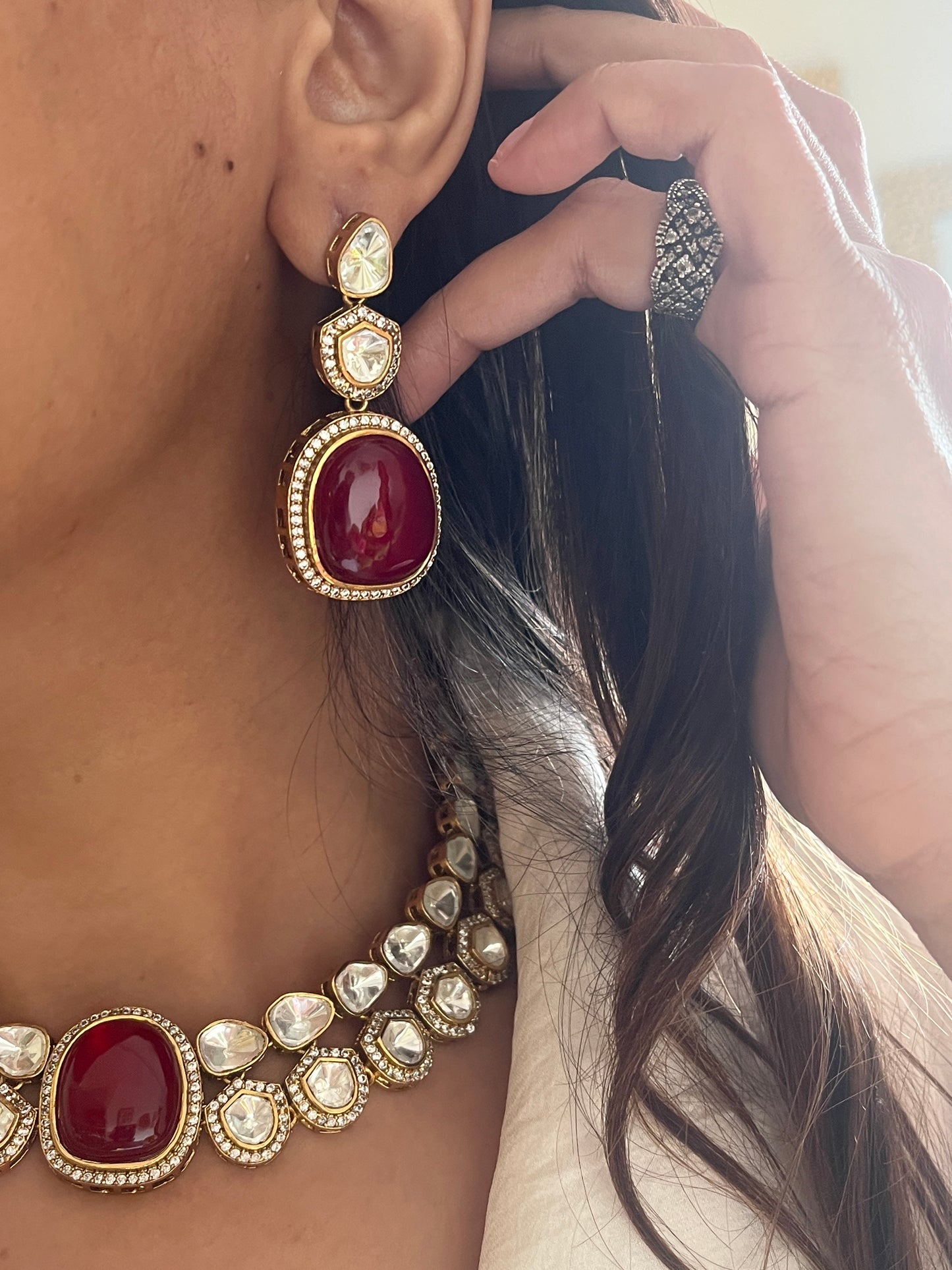 Ruby polki collar necklace