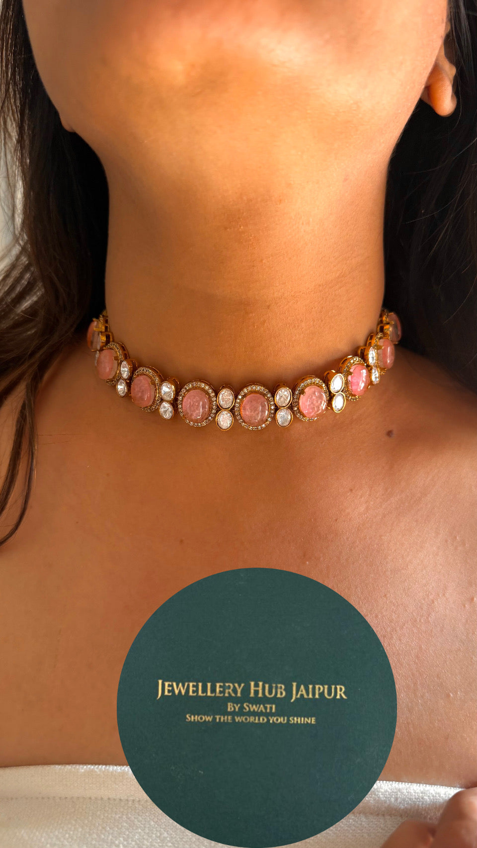 rose quartz doublet choker