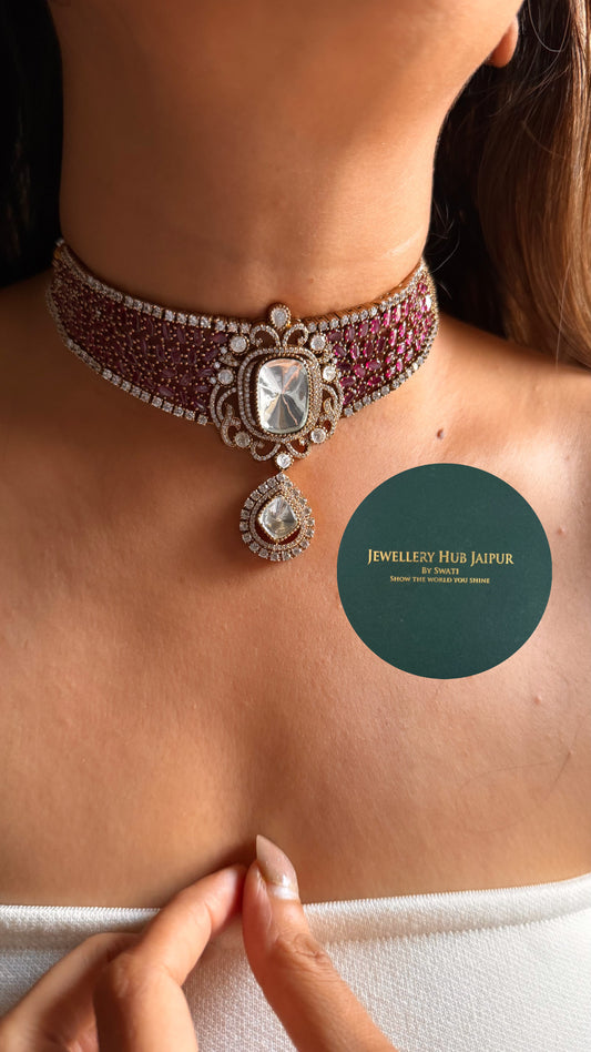 Ameesha-Moissanite polki & rani pink choker set