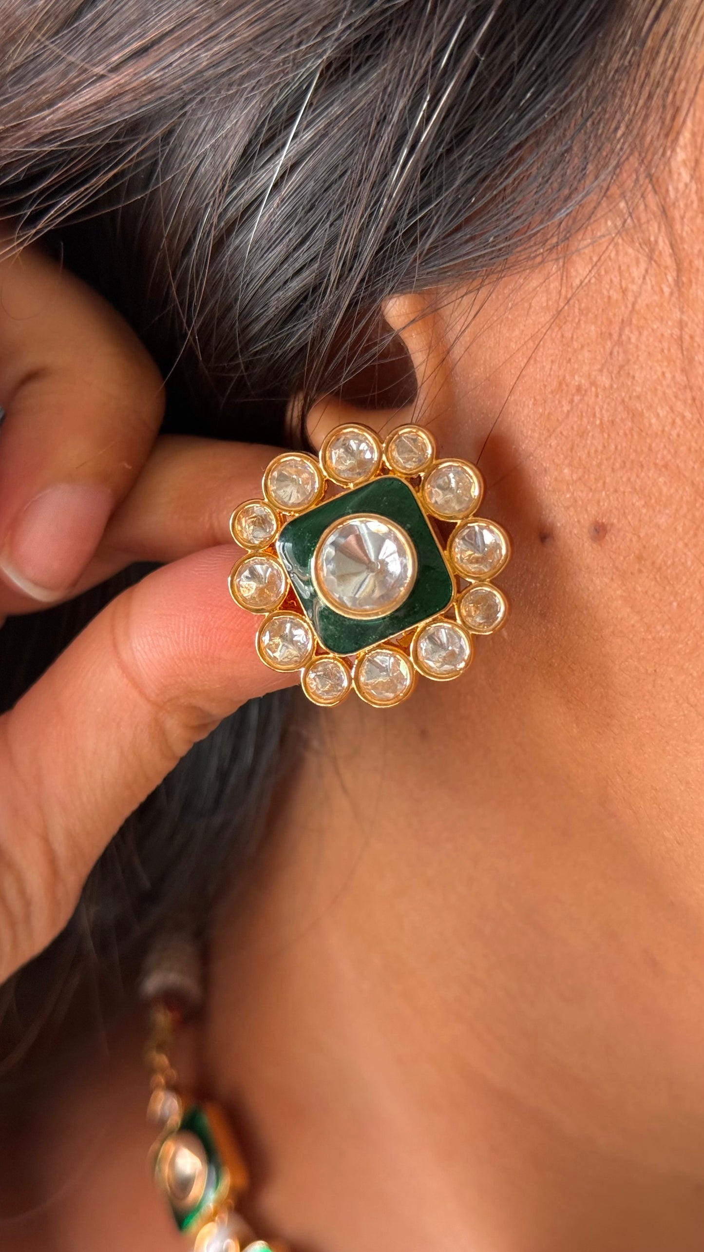 emerald meenakari single line necklace