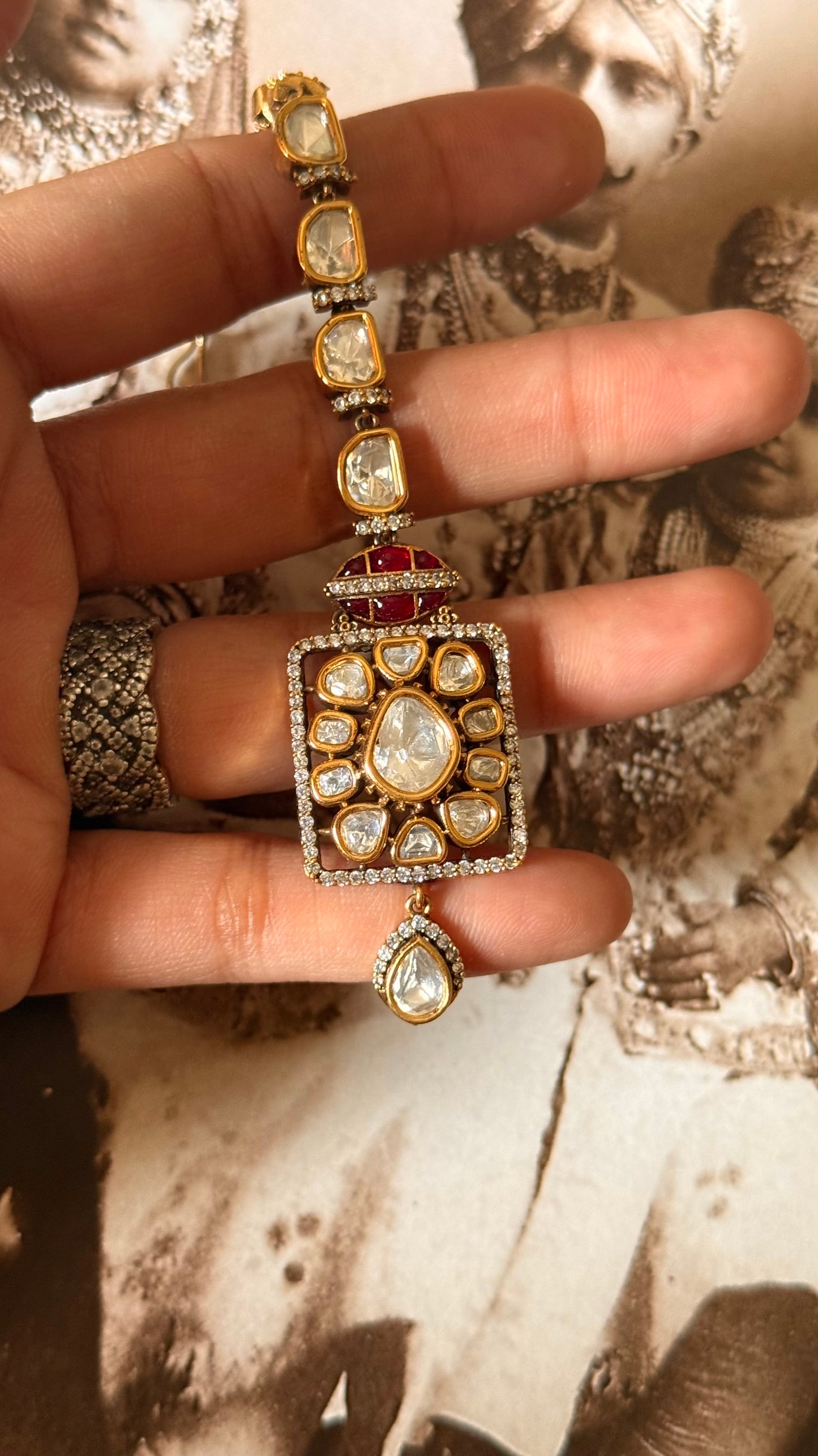 Rani pink katdana moissanite polki maangtika