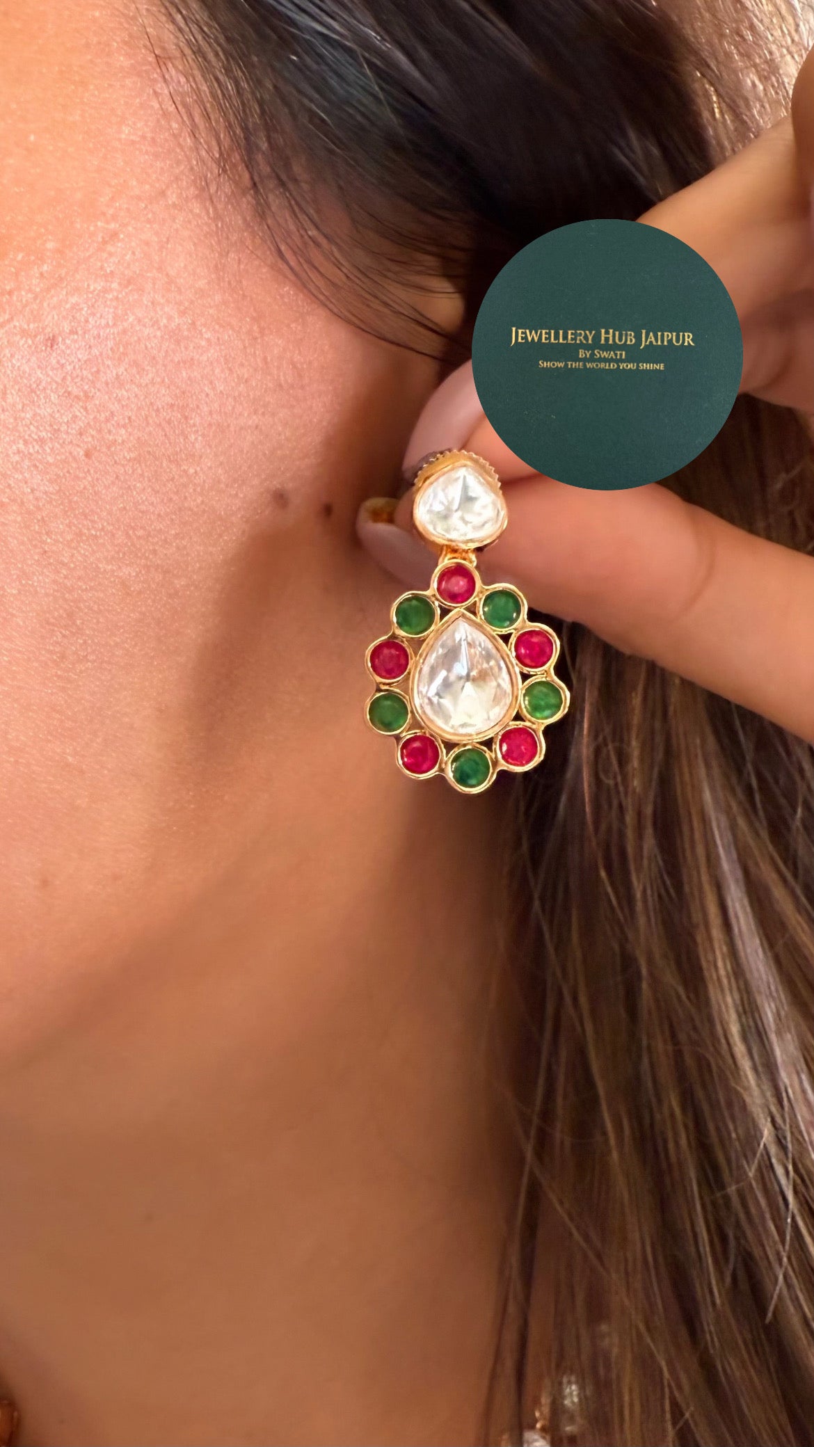 Ruh Moissanite heritage polki emerald ruby necklace with earrings