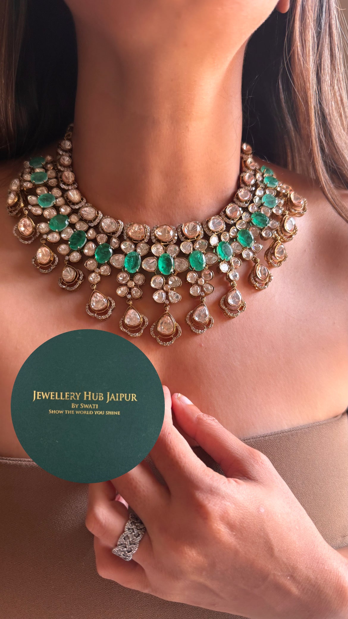Mint doublet moissanite uncut polki collar set