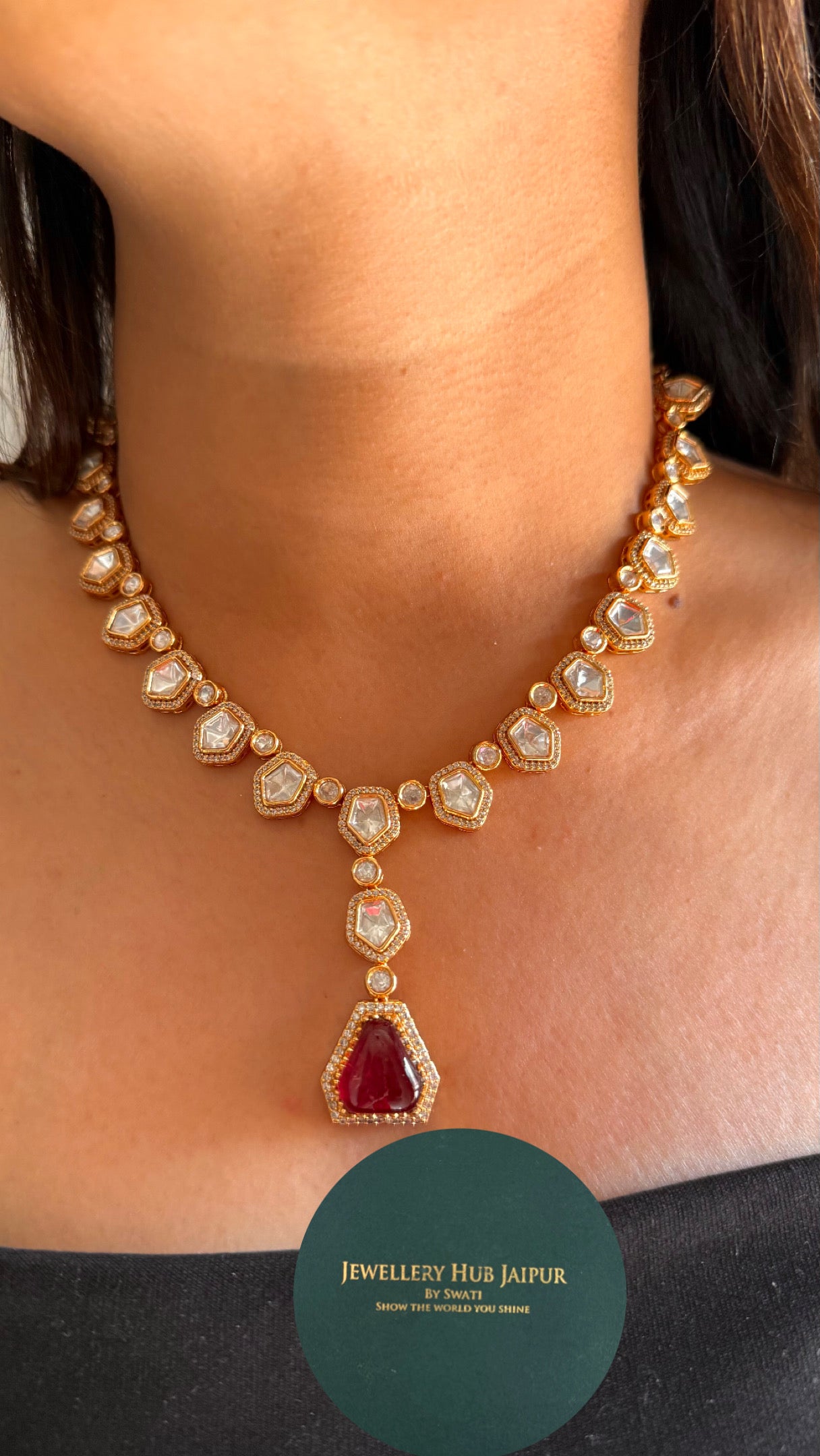 Ruby designer polki collar necklace set