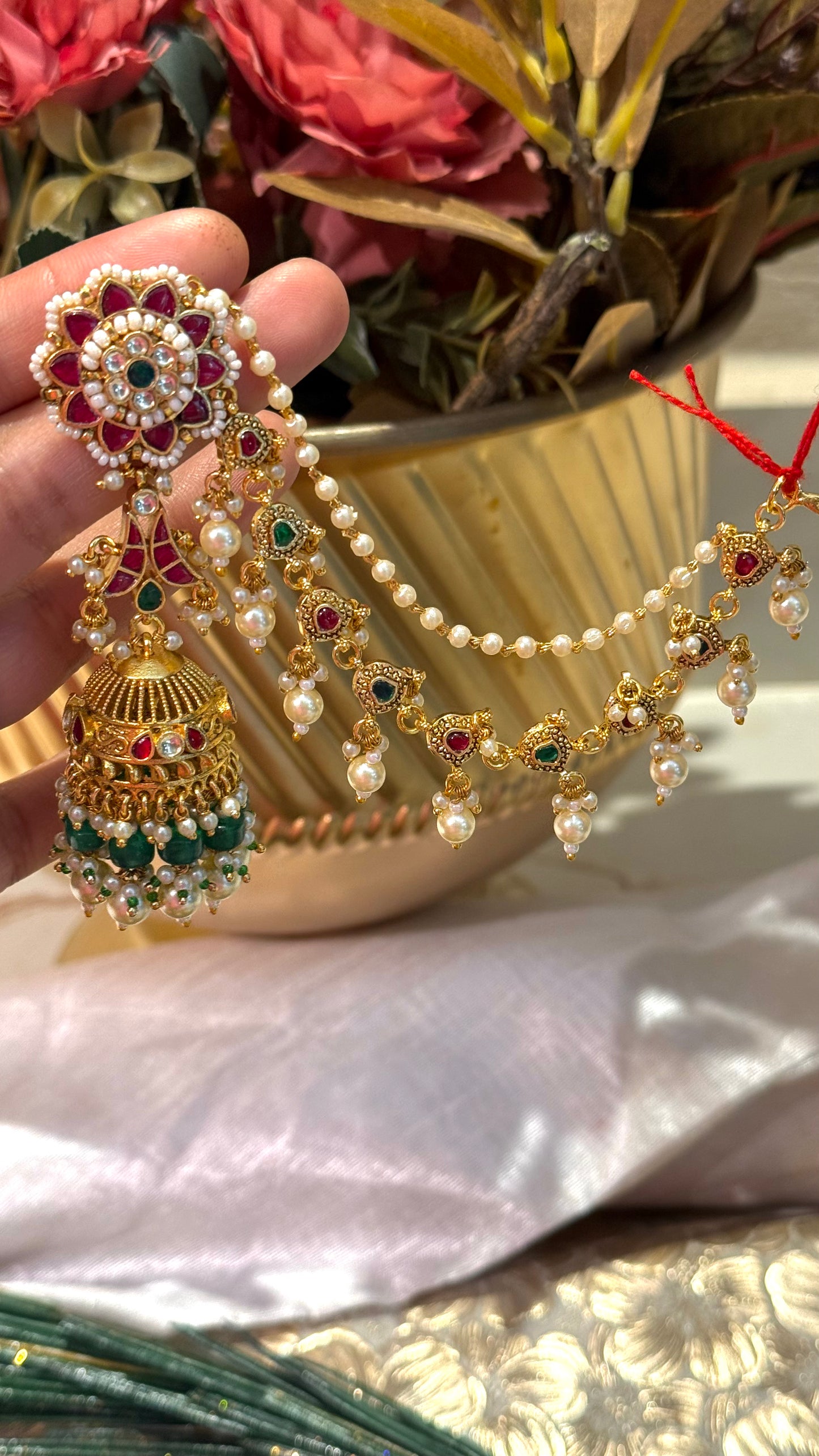 Heritage Jhumka with attached ear chain