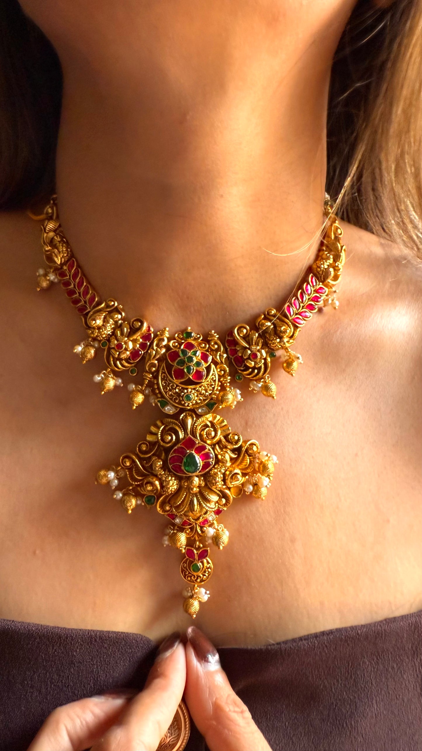 Rani pink & emerald katdana floral rajwada set