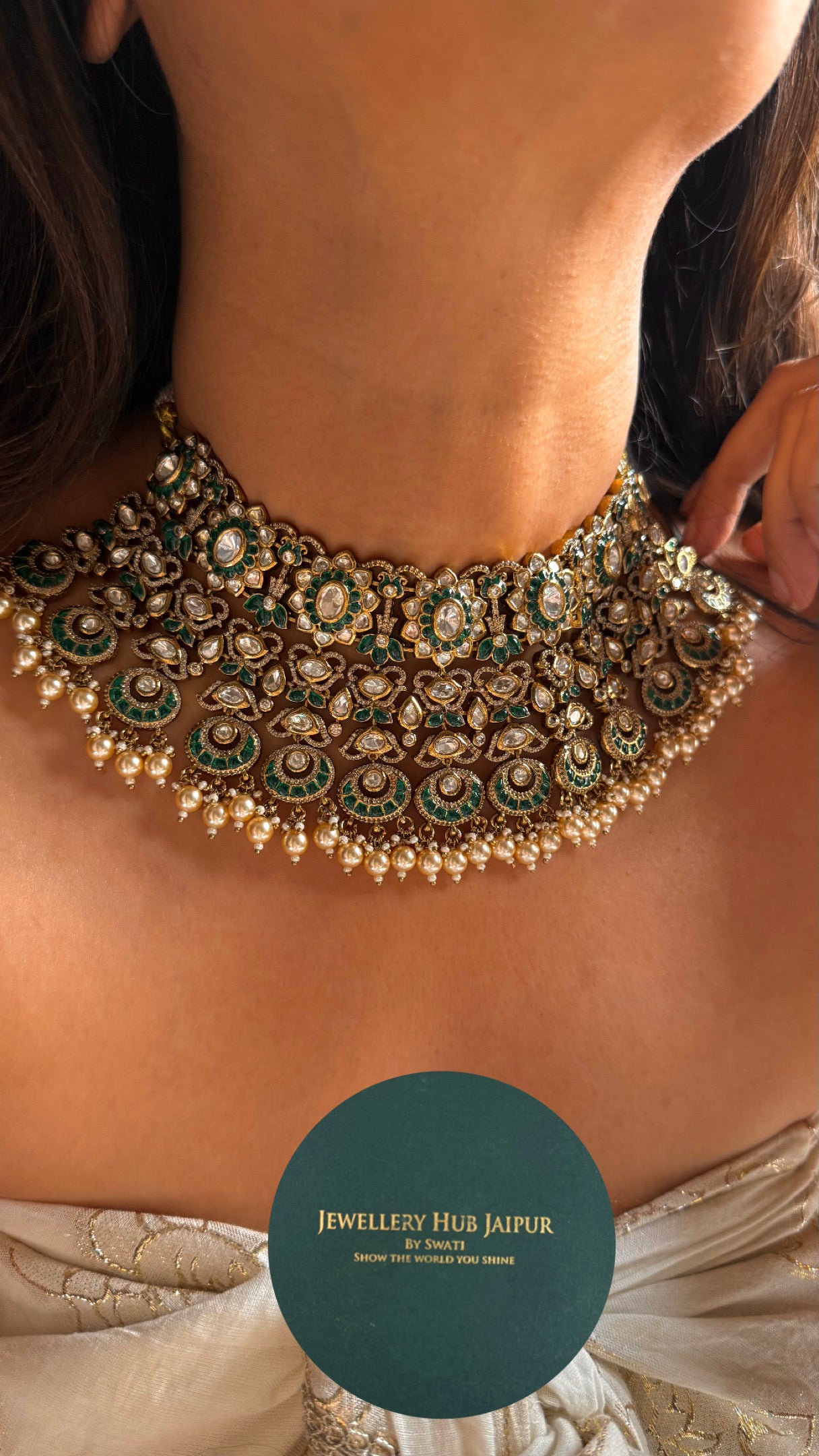 Emerald with drops heritage bridal combo Necklace