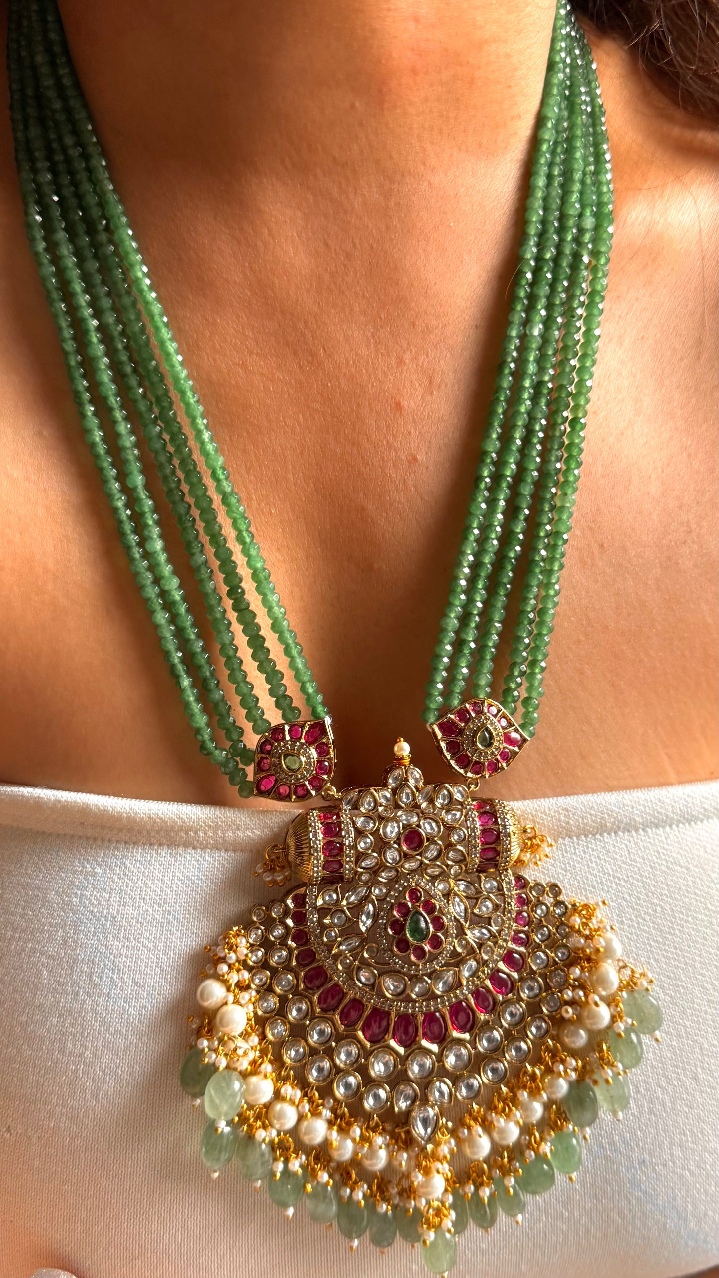Chhava Rani pink moissanite mint long necklace