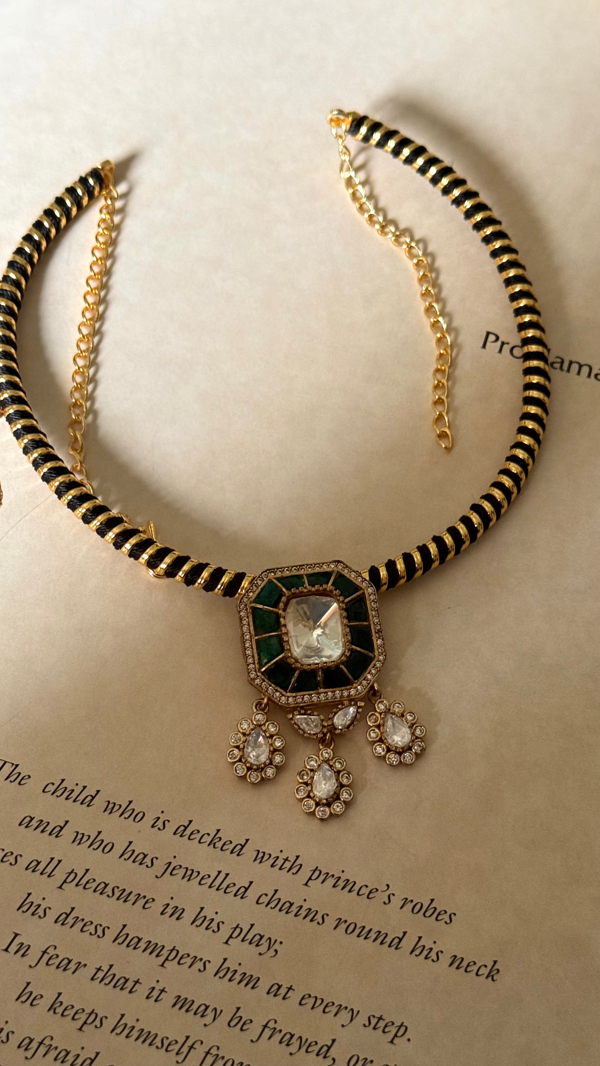 Avani Emerald katdana moissanite polki designer pendant