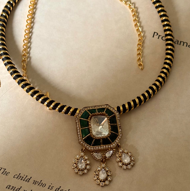 Avani Emerald katdana moissanite polki designer pendant