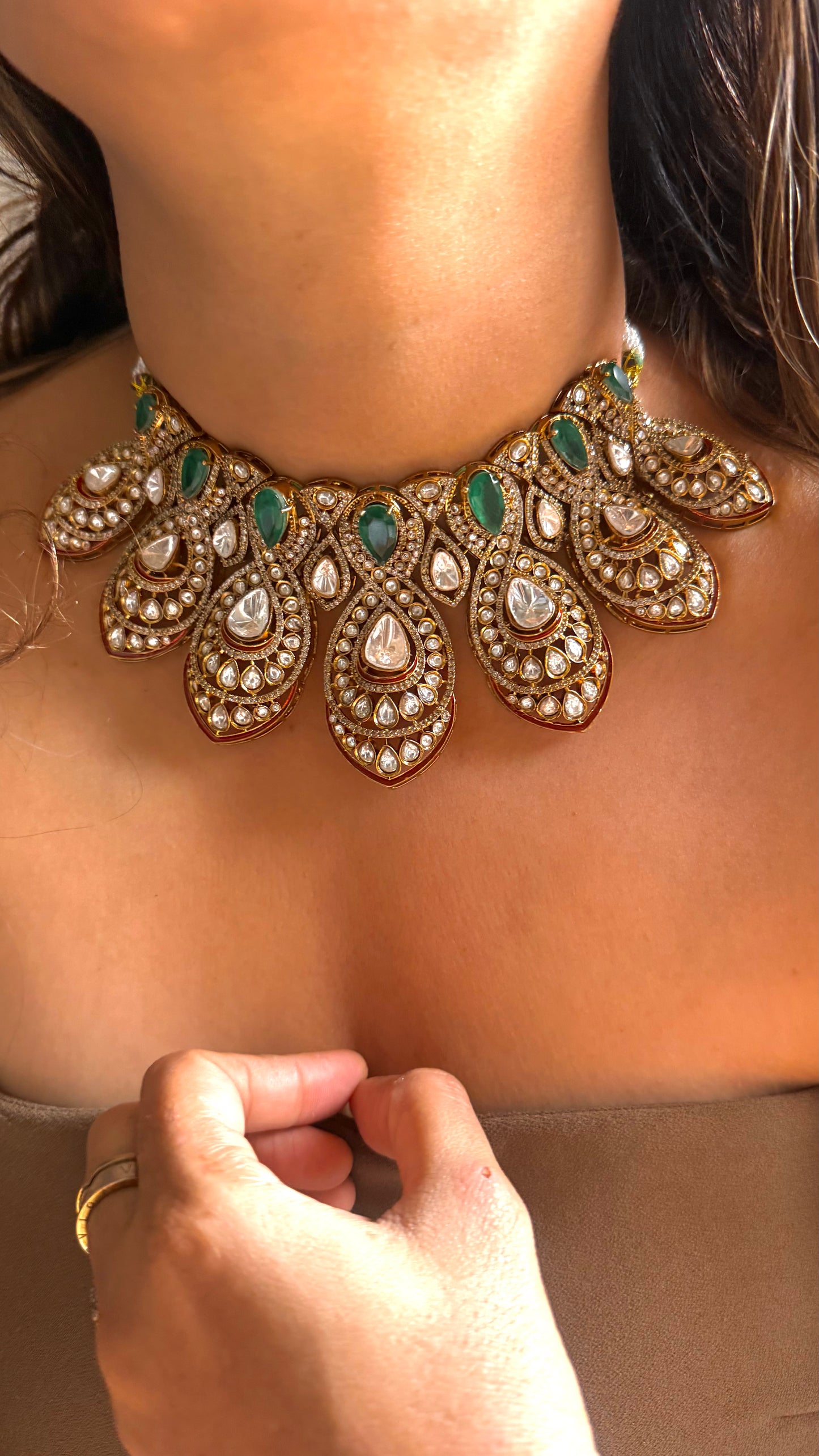 Emerald & ruby meenakari designer necklace