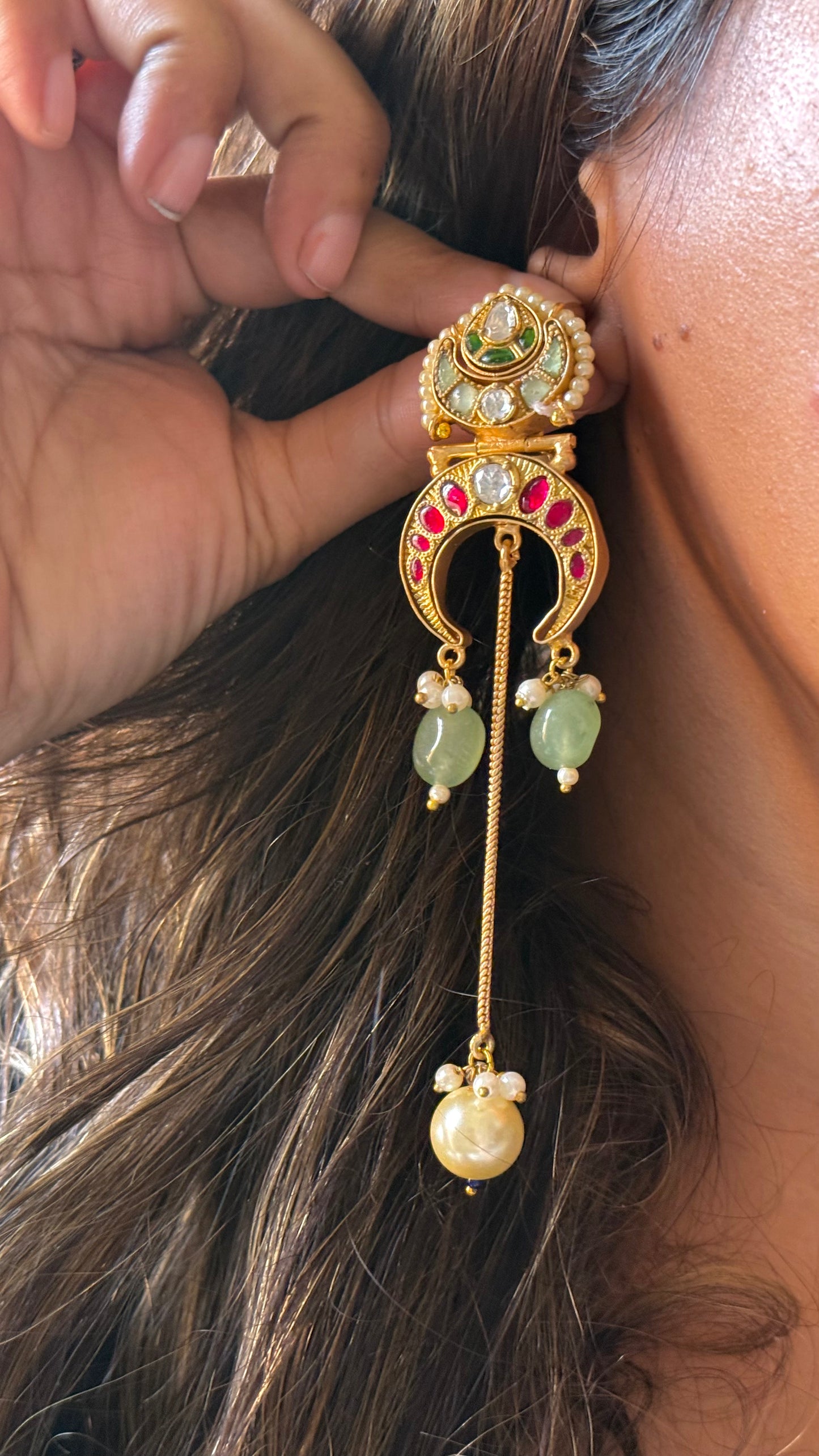 Amrapali inspired mint & Rani pink Danglers