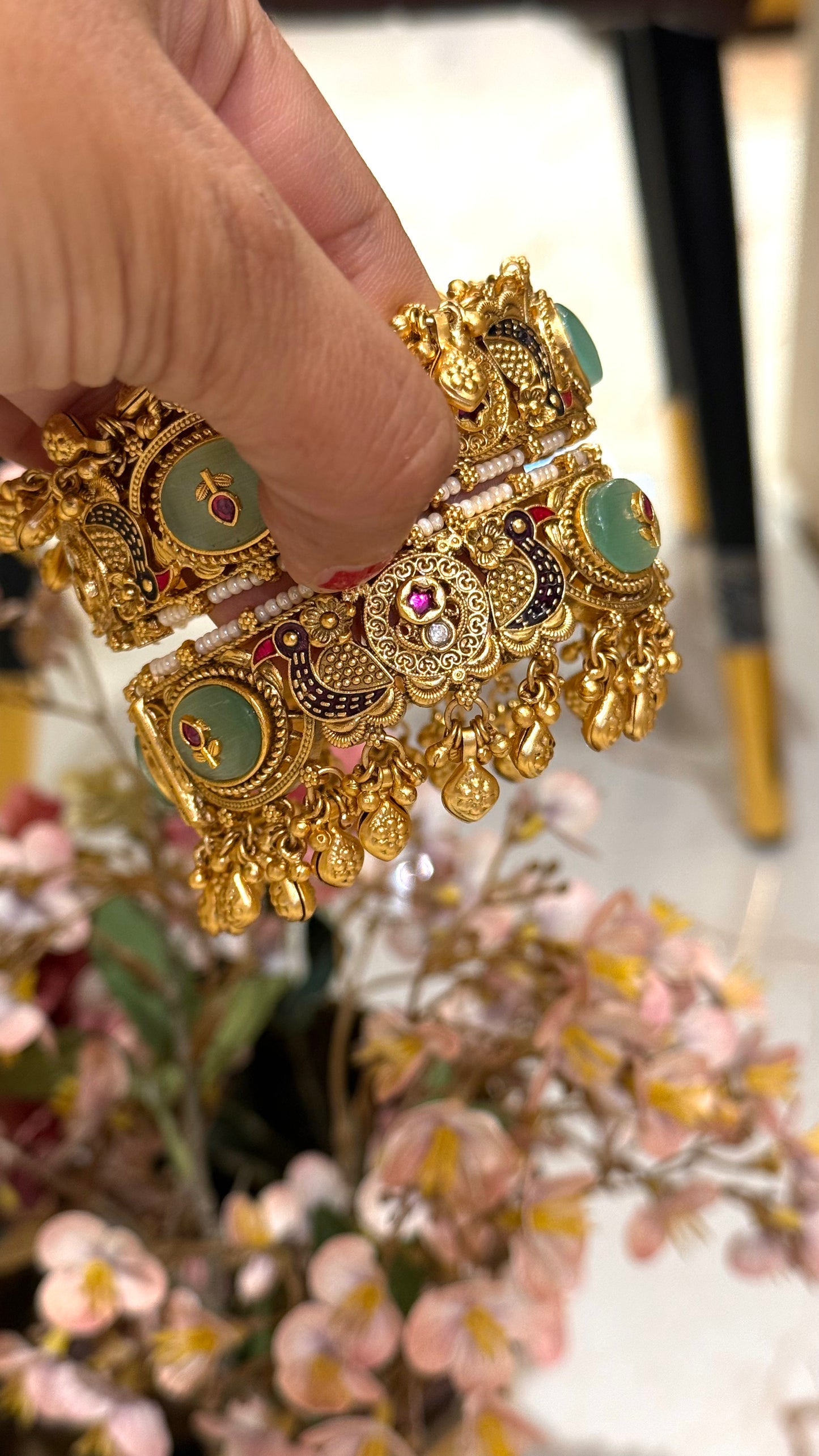 Swarovski  bangles with sapphire Meena Kari and inlay detailing