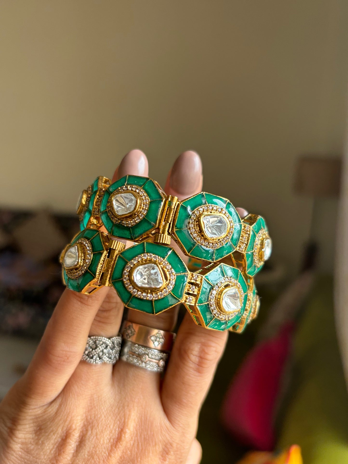 Emerald Moissanite polki bangles