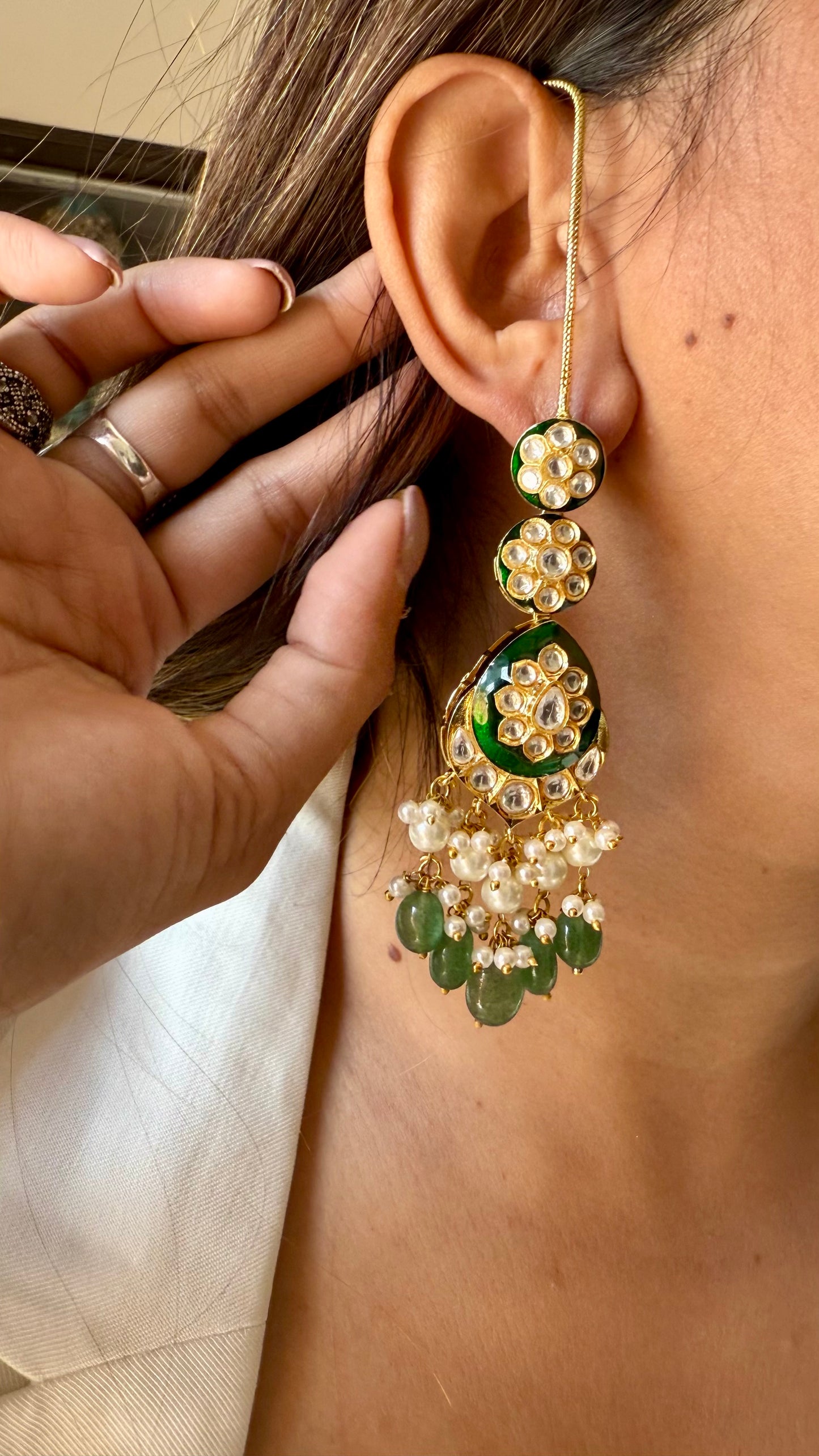 Emerald gold meenakari earrings