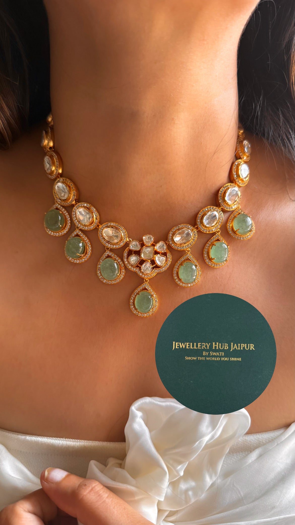 Mint doublet & moissanite polki collar set