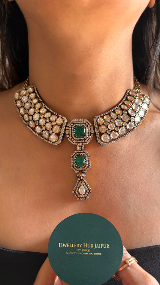 Emerald peeli polki moissanite peeli polki cocktail necklace