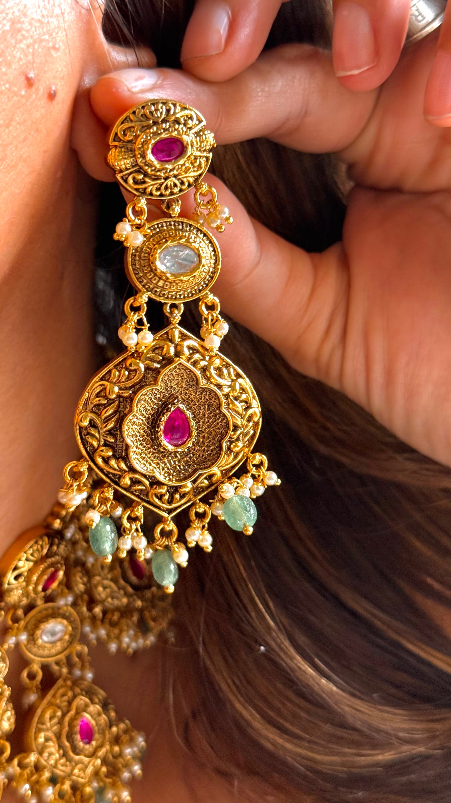 Paachi style polki oxidised gold royal aad