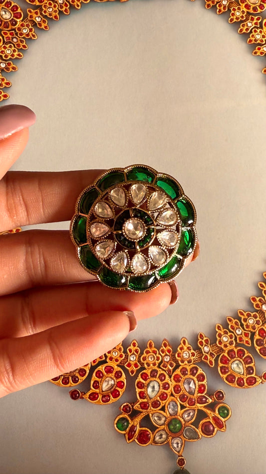 Emerald kat dana moissanite flower adjustable ring