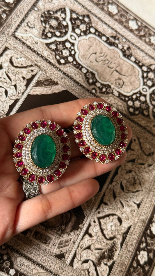 Emerald doublet & rani pink victorian studs