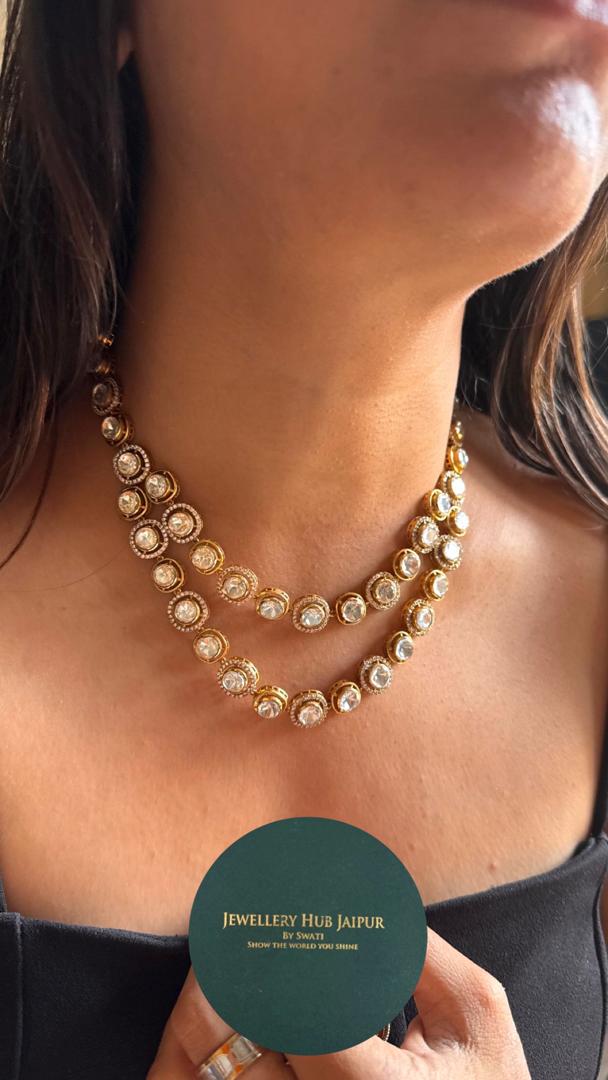Uncut polki dual line Necklace