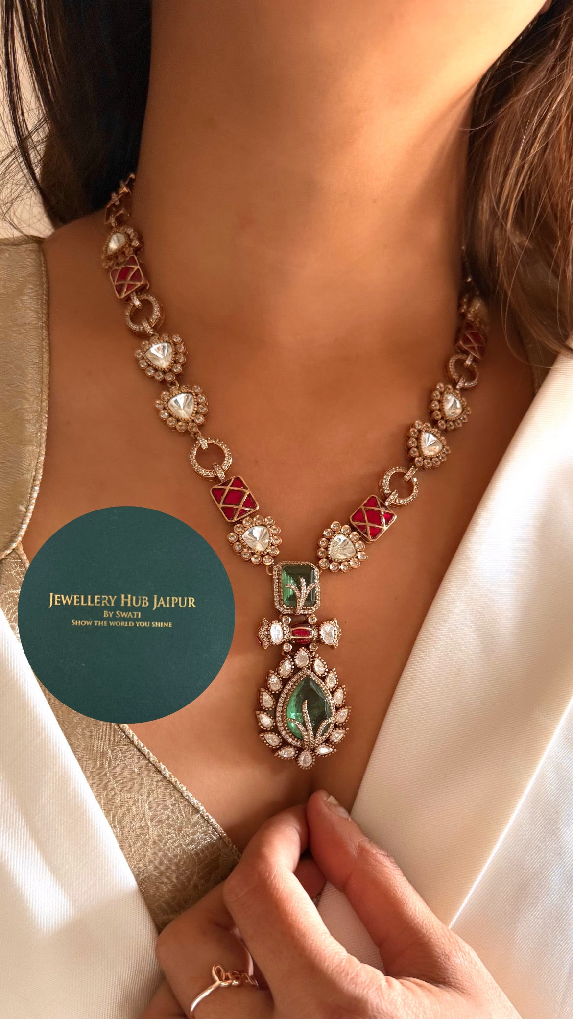 Shiva Mint doublet & ruby katdana moissanite collar necklace