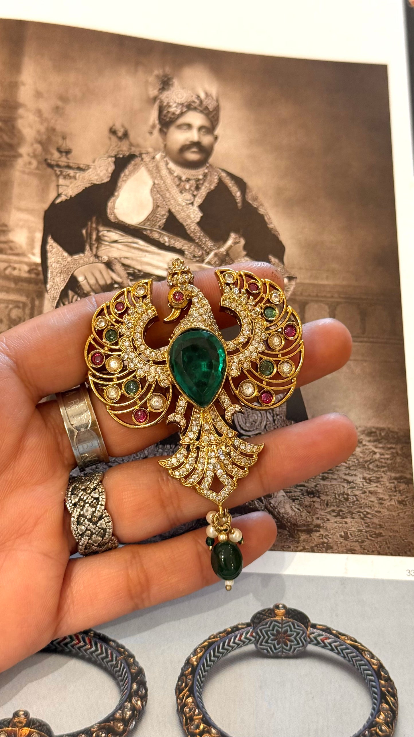 Emerald doublet baaj designer brooch