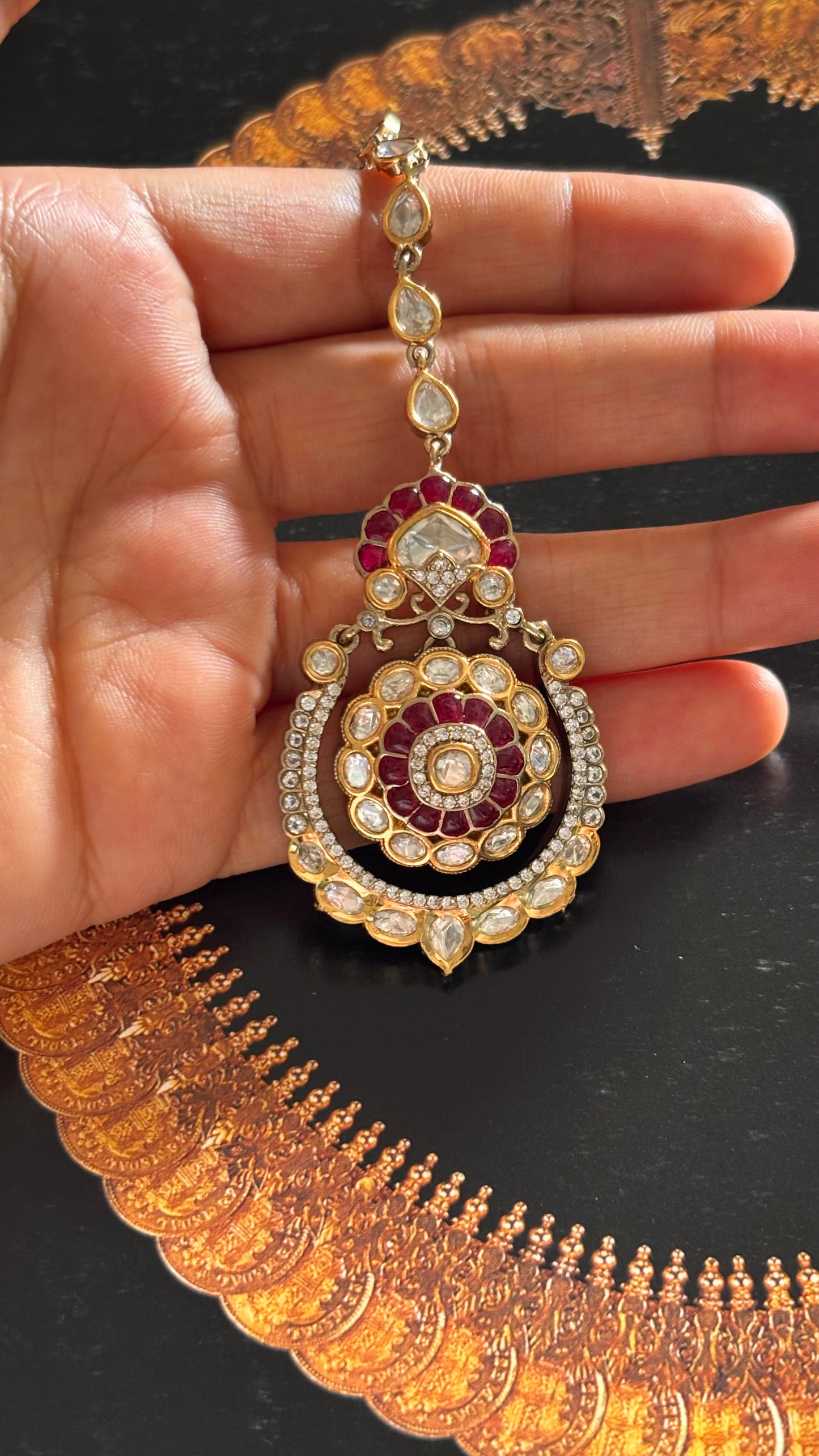 Rani pink ruby katdana moissanite polki maangtika
