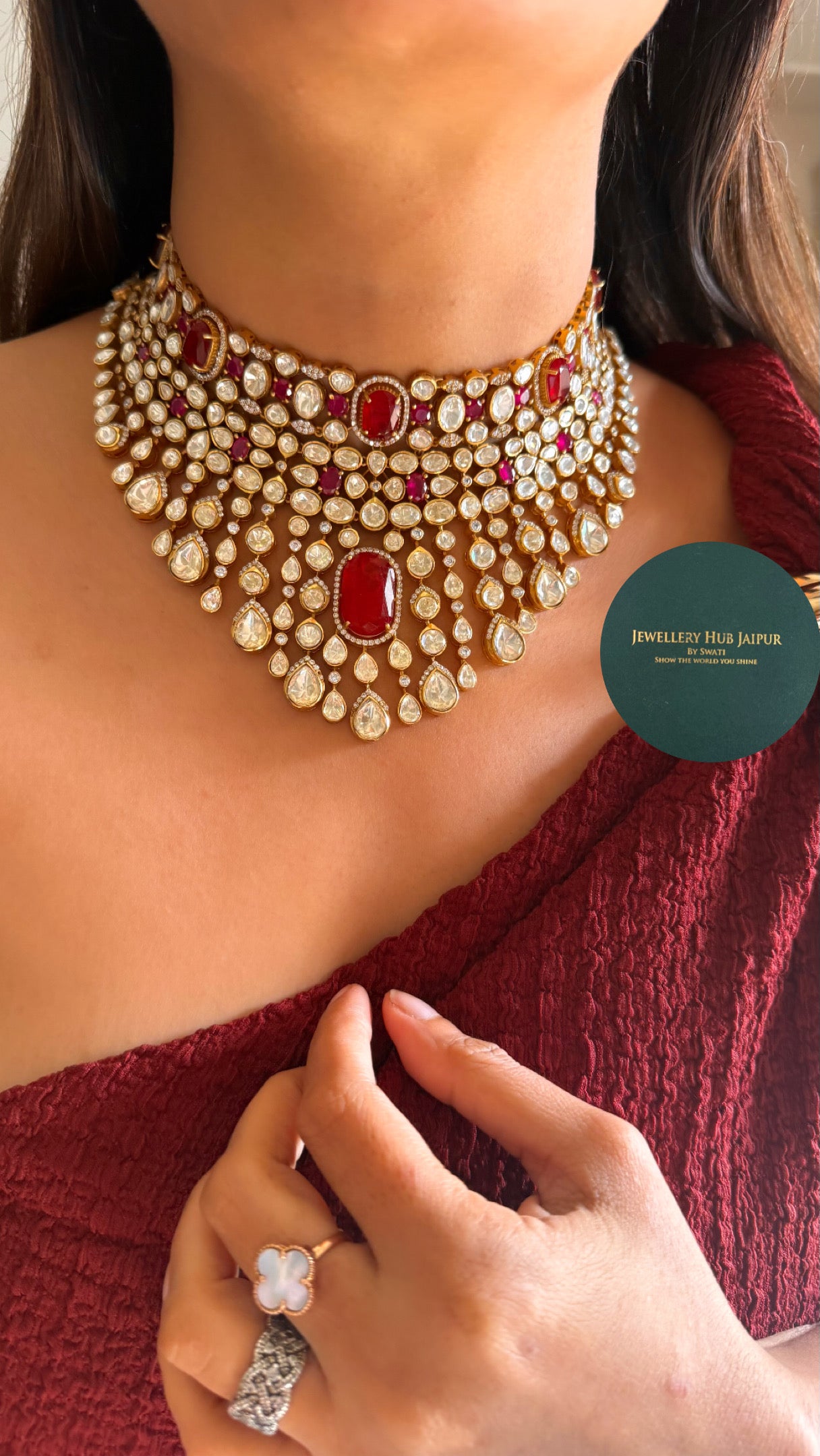 peeli polki ruby moissanite set