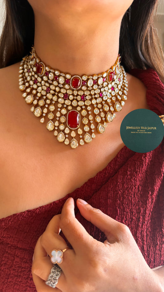 Real peel polki ruby moissanite set