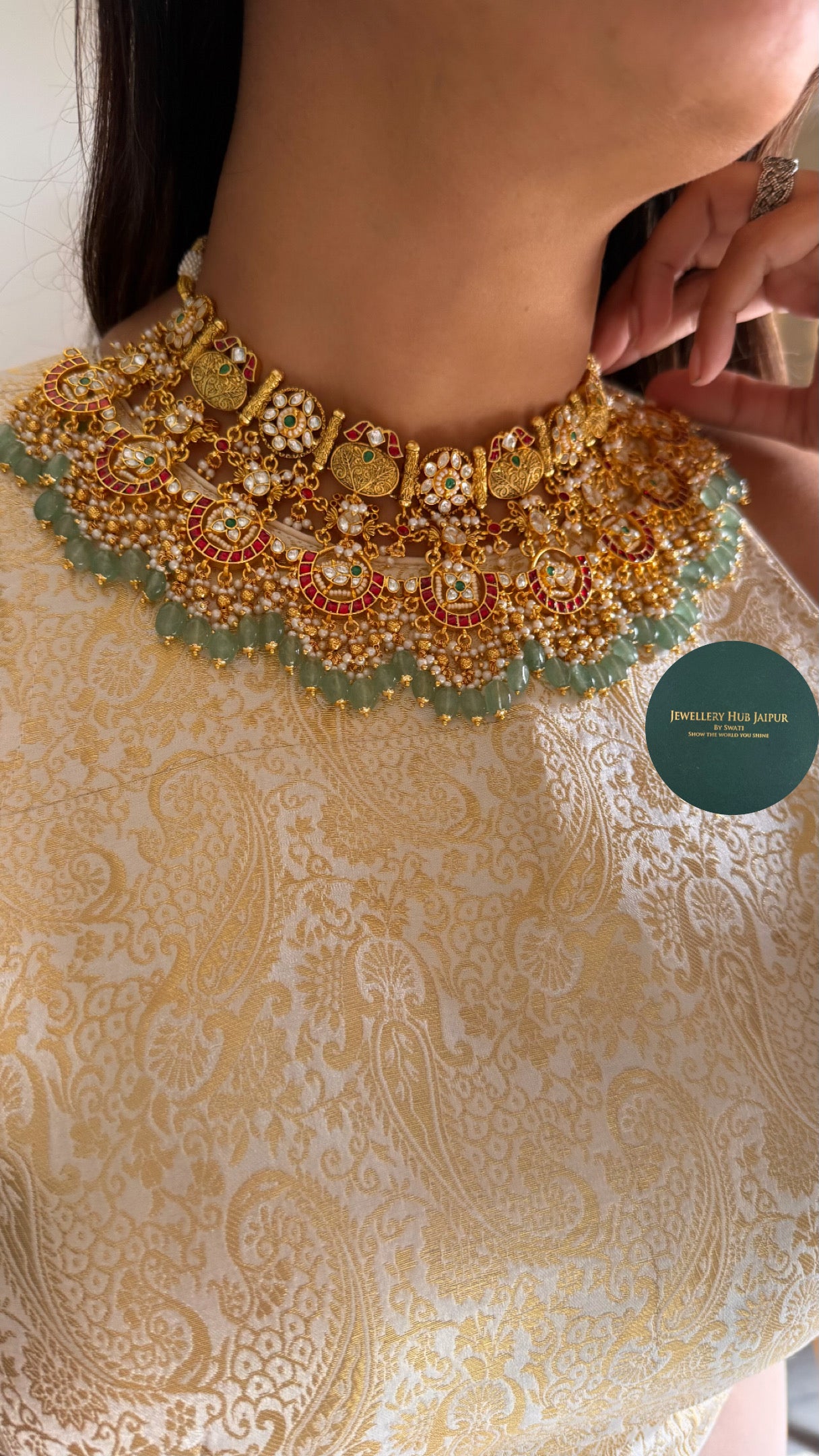 Heritage ruby & mint drop paachi polki necklace