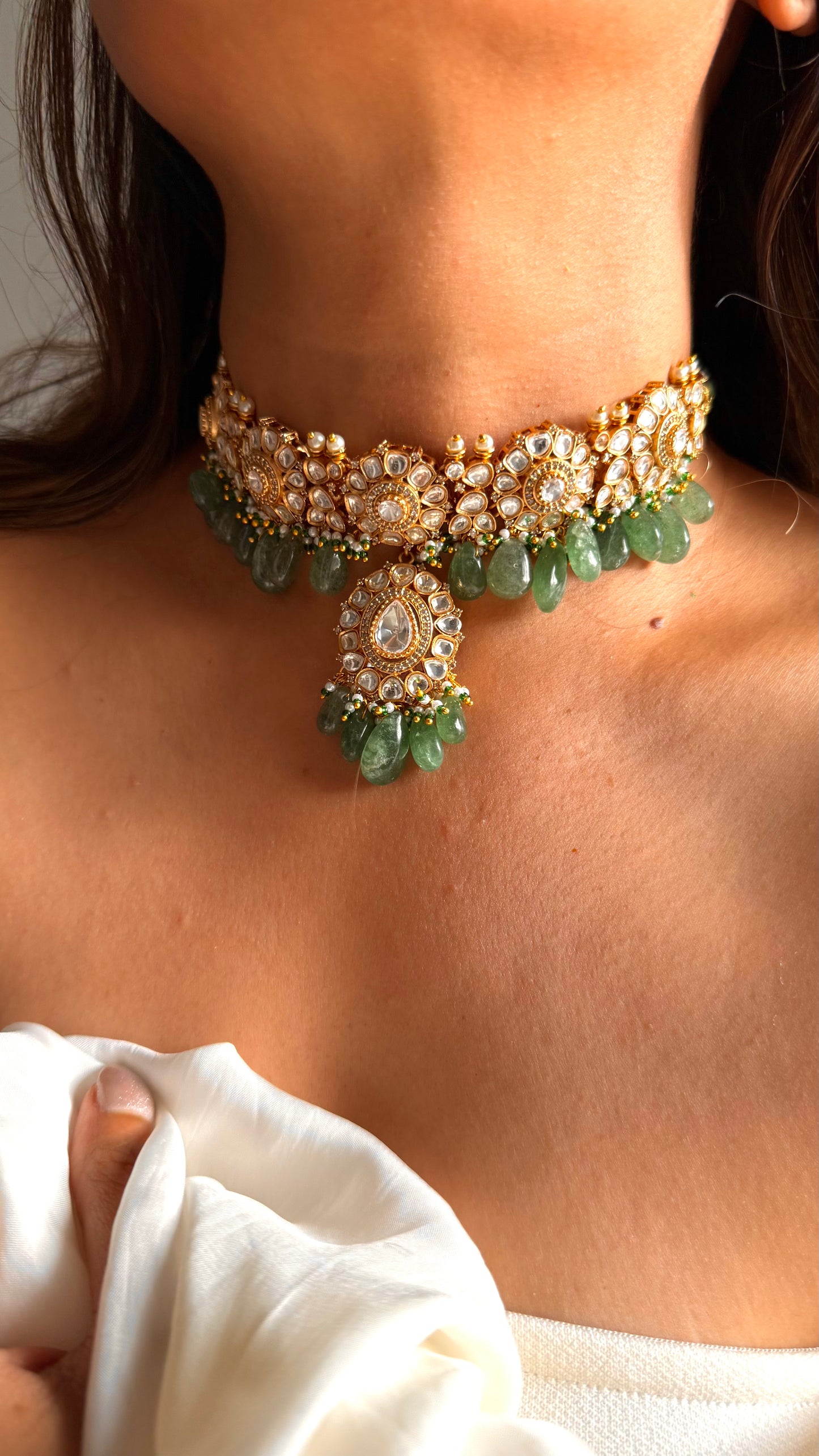 Moissanite floral choker with mint drop