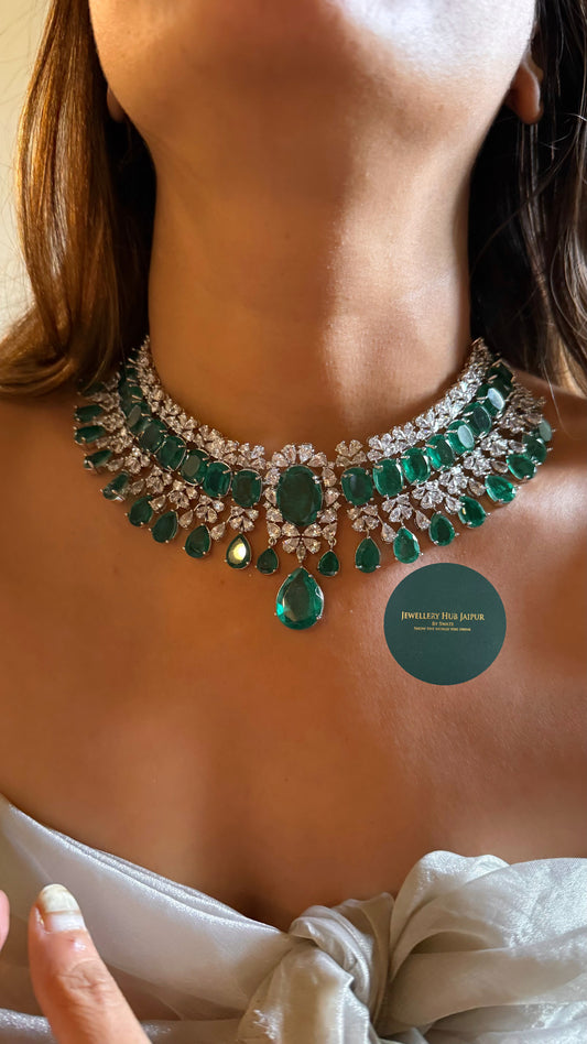 Emerald doublet cz diamond designer choker set