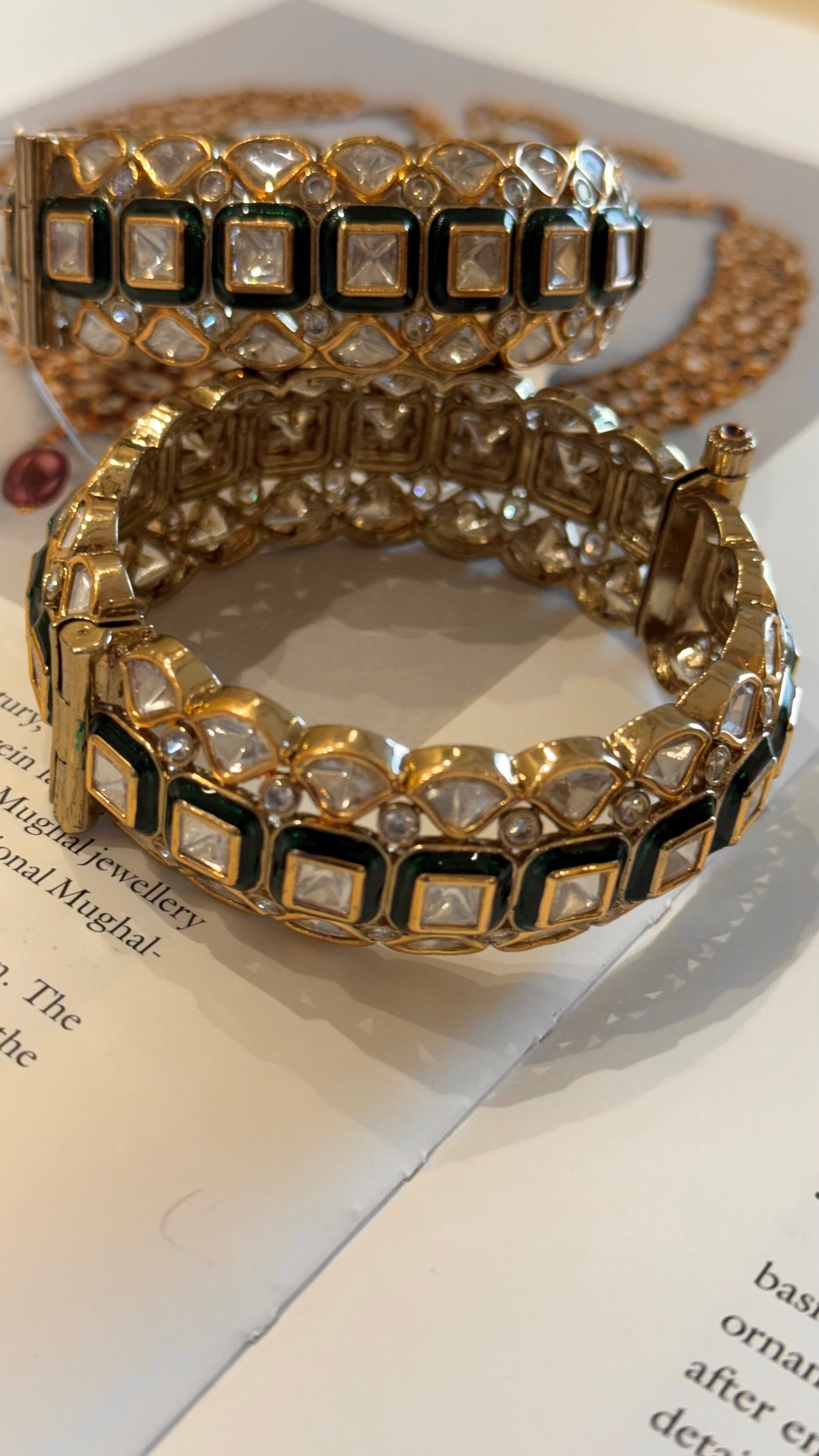 Real moissanite emerald meenakari bangle