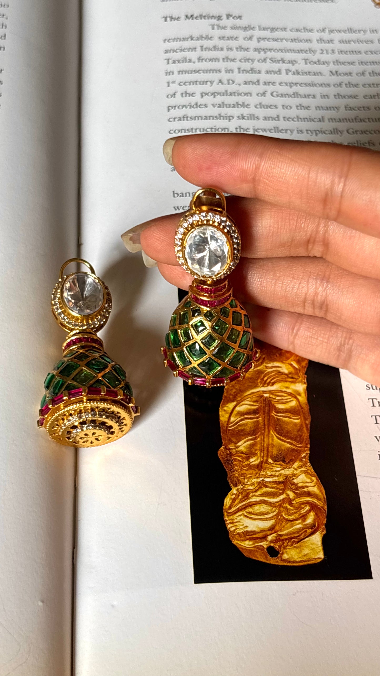 Emerald & Rani pink ruby meenakari Danglers